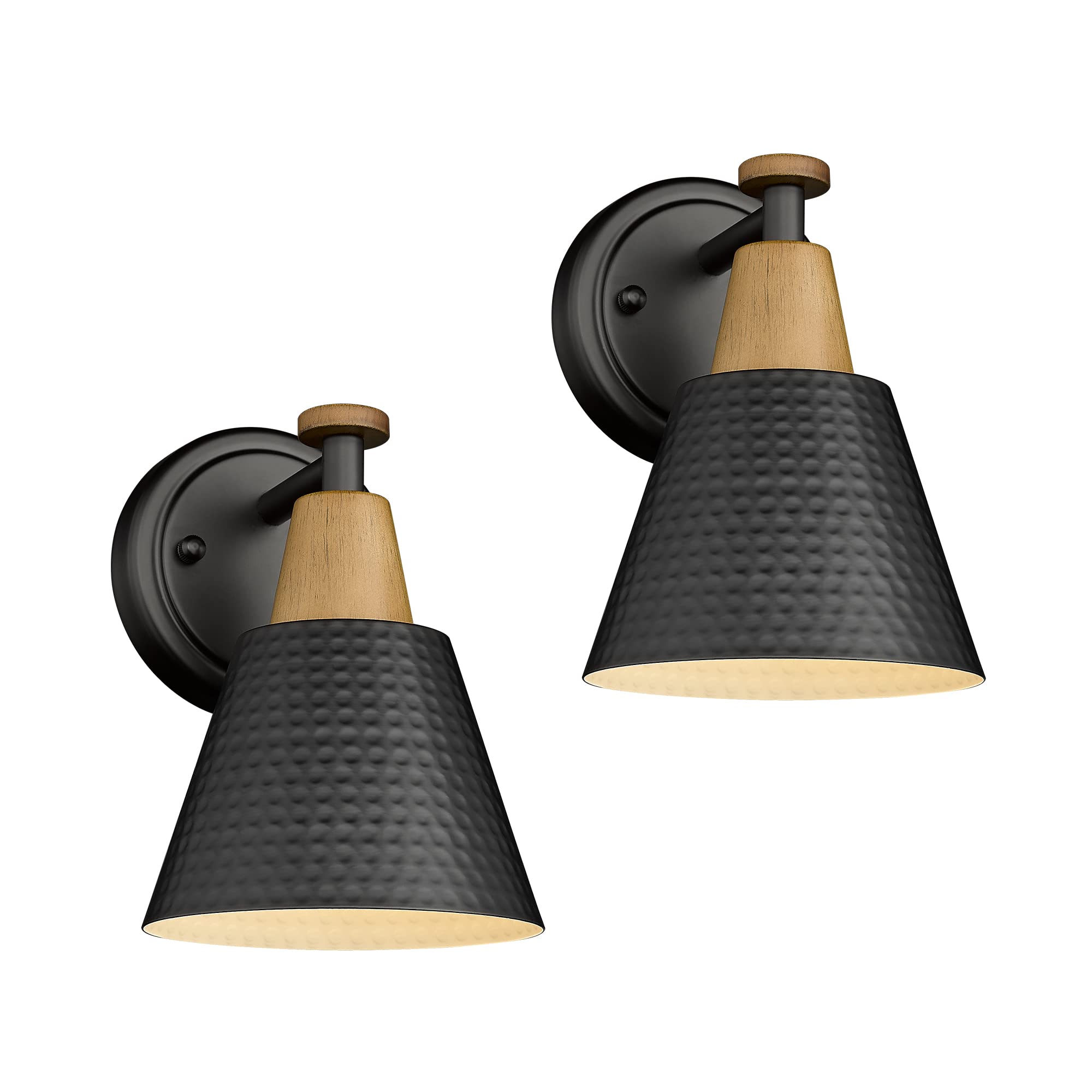 FEMILA Wall Sconces Set of 2, 1-Light Matte Black Metal Bathroom Light Fixtures, Hammered Shade
