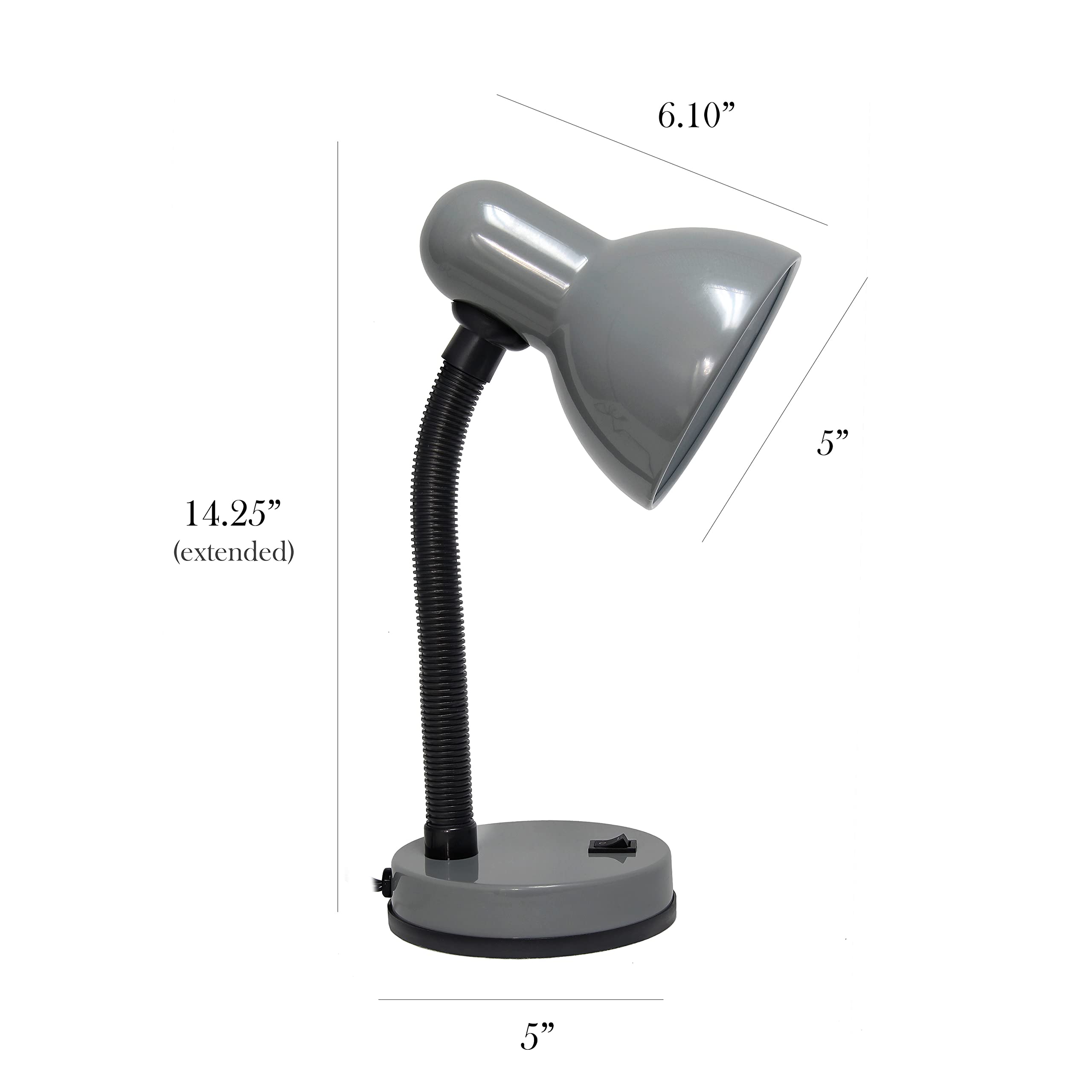 Simple Designs Ld1003-Gry-Lb 14.25'' Basic Metal Desk Lamp With Flexible Hose Neck For Office, Living Room, Bedroom, College Dor
