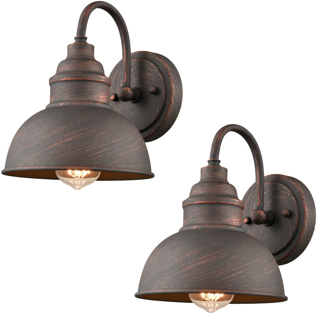Diryzon Rustic Gooseneck Wall Sconces - 2-Pack Antique Copper Barn Light Fixture For Home