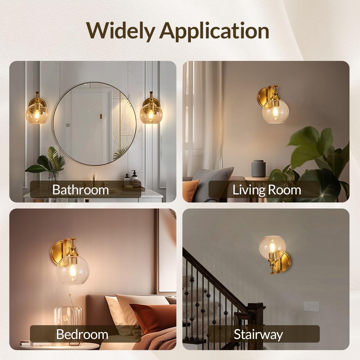 ANDY STAR Brushed Gold Bathroom Light Fixture, 1-Light Wall Sconce with Clear Globe Shade, Metal Vanity Lighting for Home