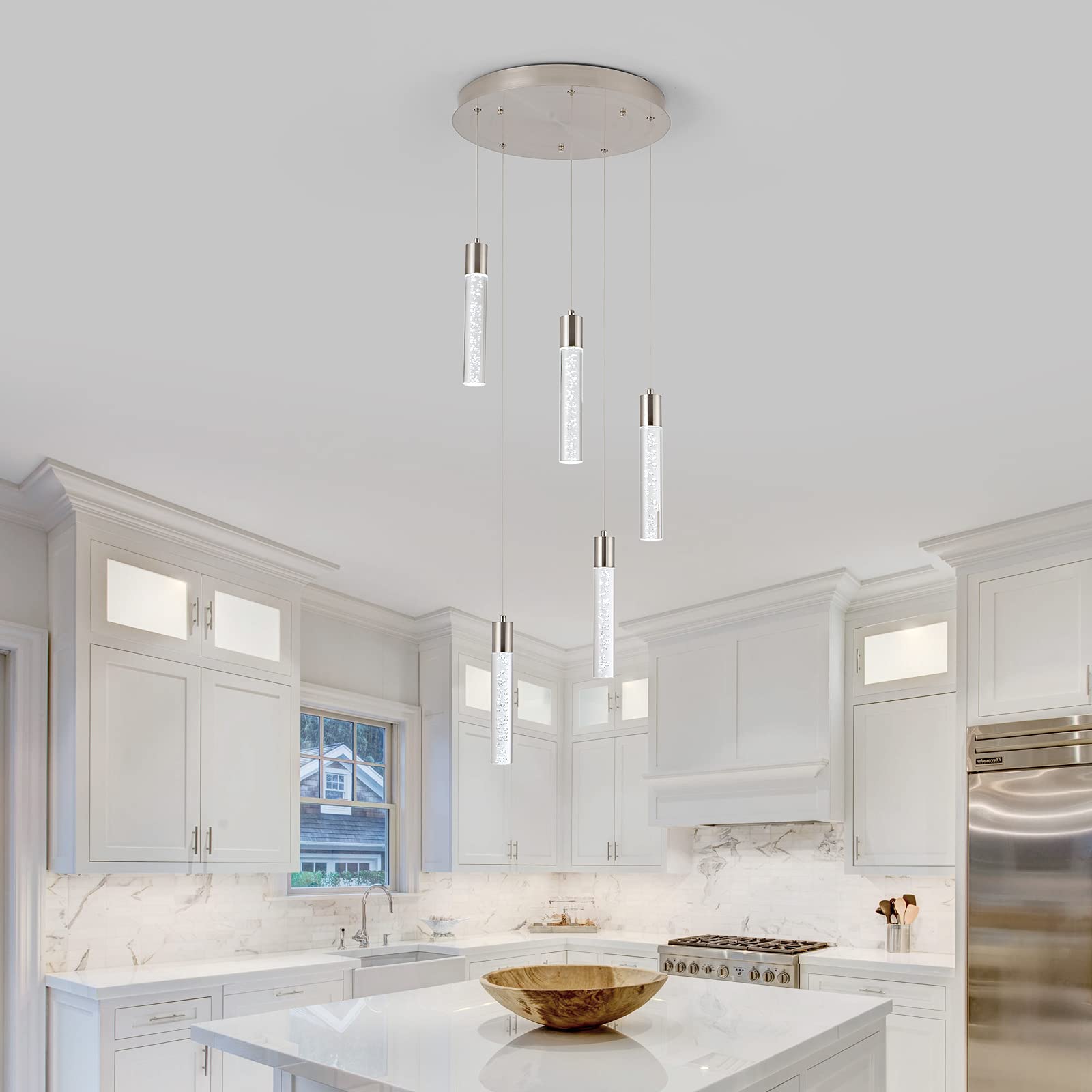 votag 5-Light Pendant Light for Kitchen Island, Dimmable Crystal, Nickel, Model A174