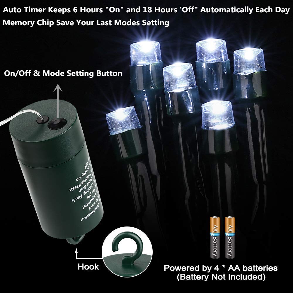 Joomer Blue Battery Christmas Lights, 66Ft 200Led Fairy Lights Battery Operated Timer 8 Modes Waterproof For Outdoor Home Garden Party Holiday Christmas Trees Decoration