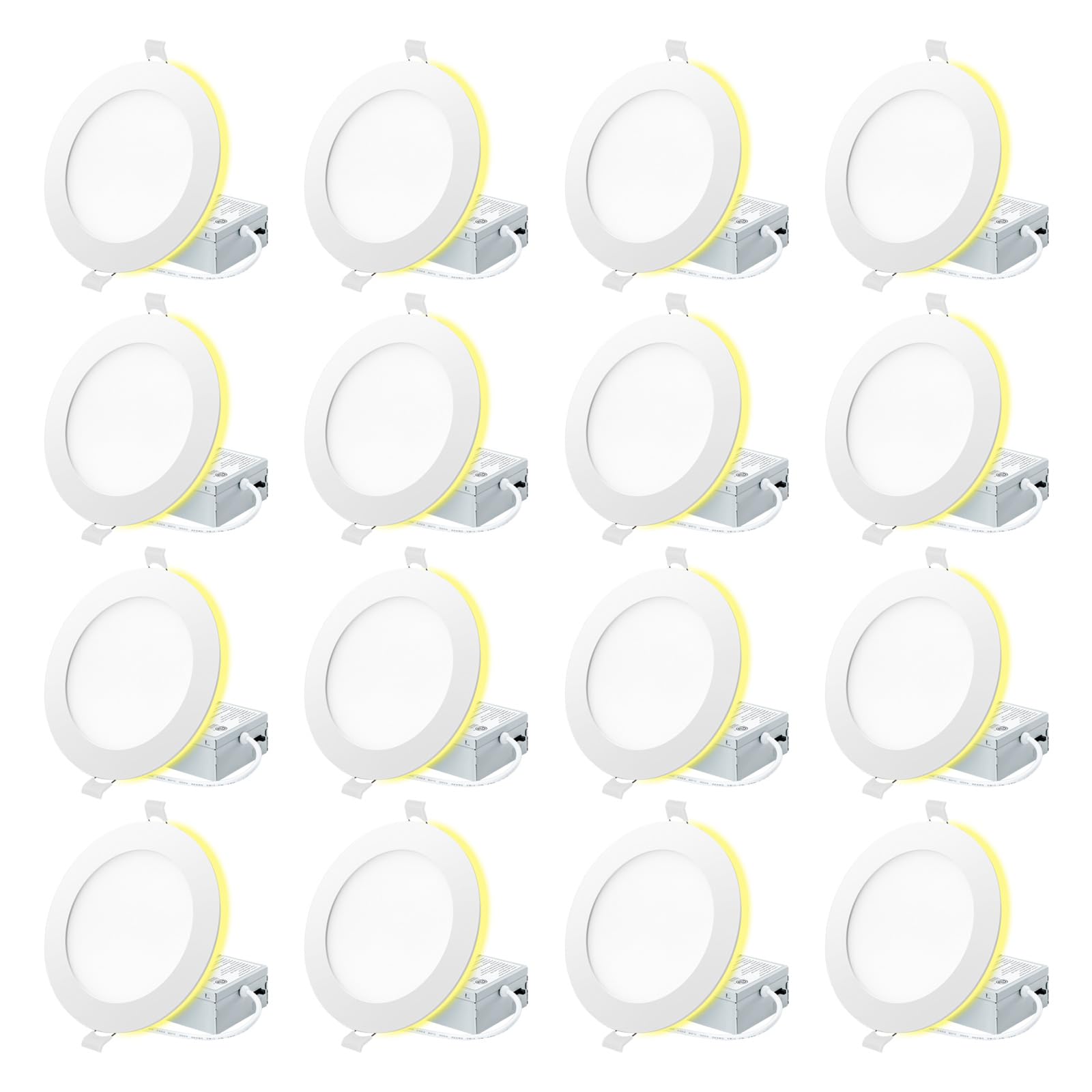 Eosmile 4 Inch White Recessed Lighting With Night Light 16 Pack  Canless Ultra Thin Wafer Downlight Pot Indoor Exterior Soffit Lighting  Dimmable 5 Color Selectable  9W  120V  750Lm  Dimmable  Etl Fcc