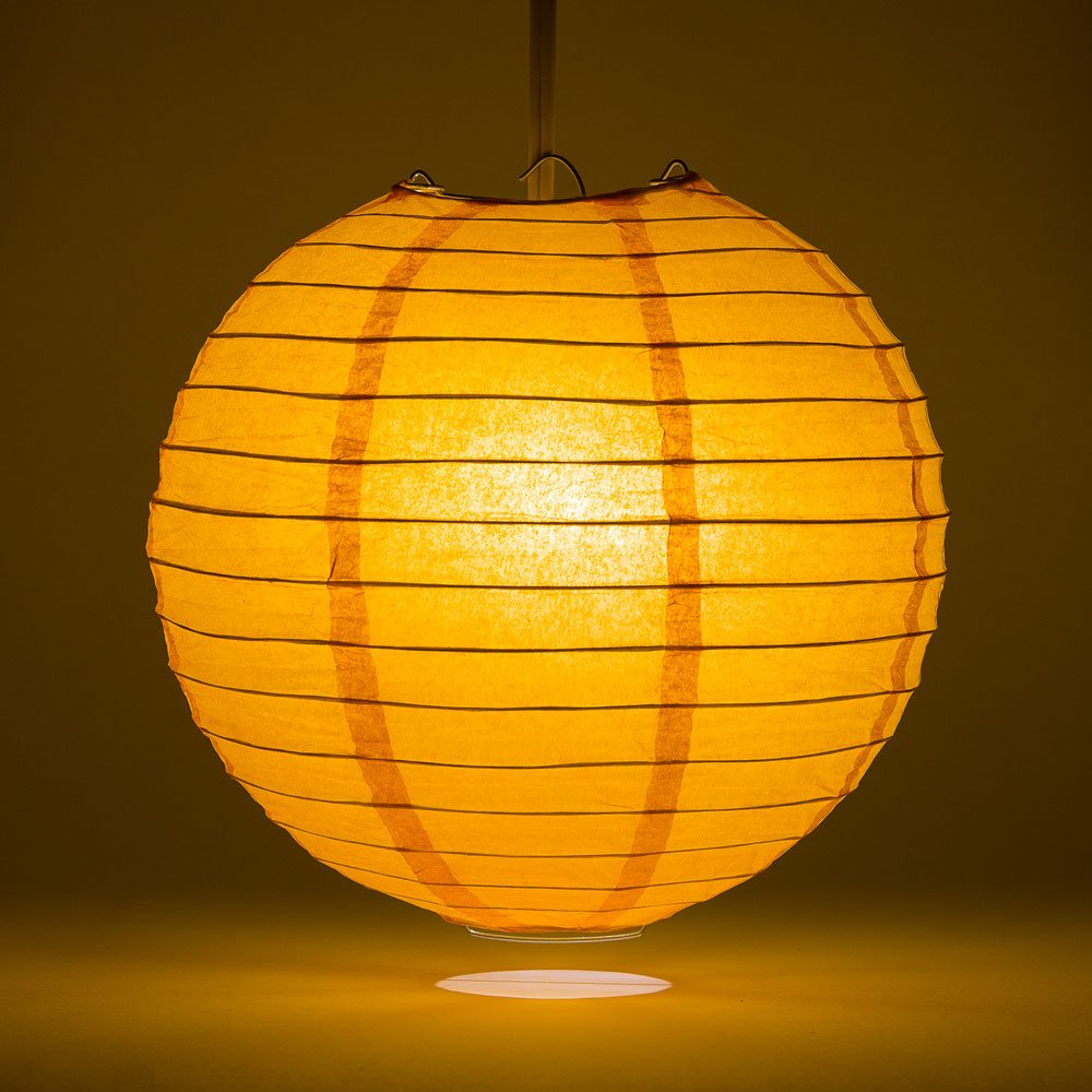 Luna Bazaar Premium Paper Lantern Lamp Shade (14-Inch, Parallel Ribbed, Mango Orange) - Chinese/Japanese Hanging Decoration - Fo