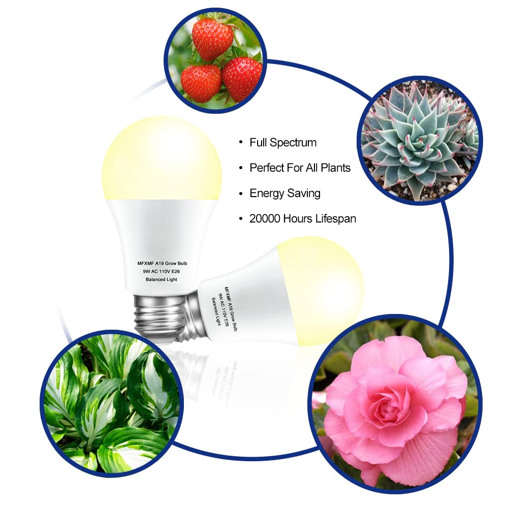 mfxmf 6 Pack LED Grow Light Bulbs, Full Spectrum 9W E26, Replaces up to 100W, Ideal for Indoor Plants & Hydroponics