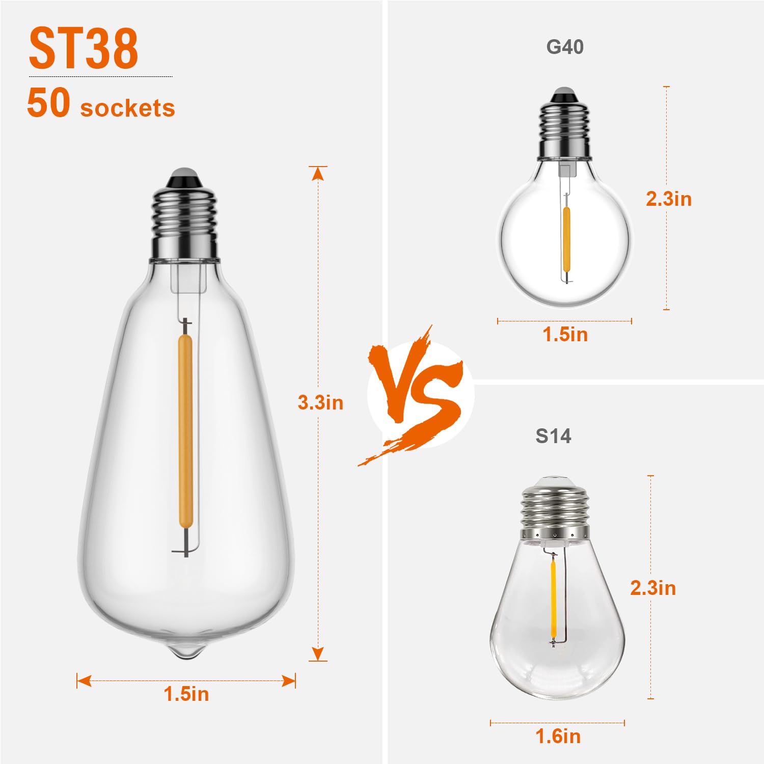 Lapitio 100Ft Remote Outdoor String Lights For Outside, 50+2 Led Waterproof Shatterproof Edison Dimmable Timer Bulbs, 2500K Warm