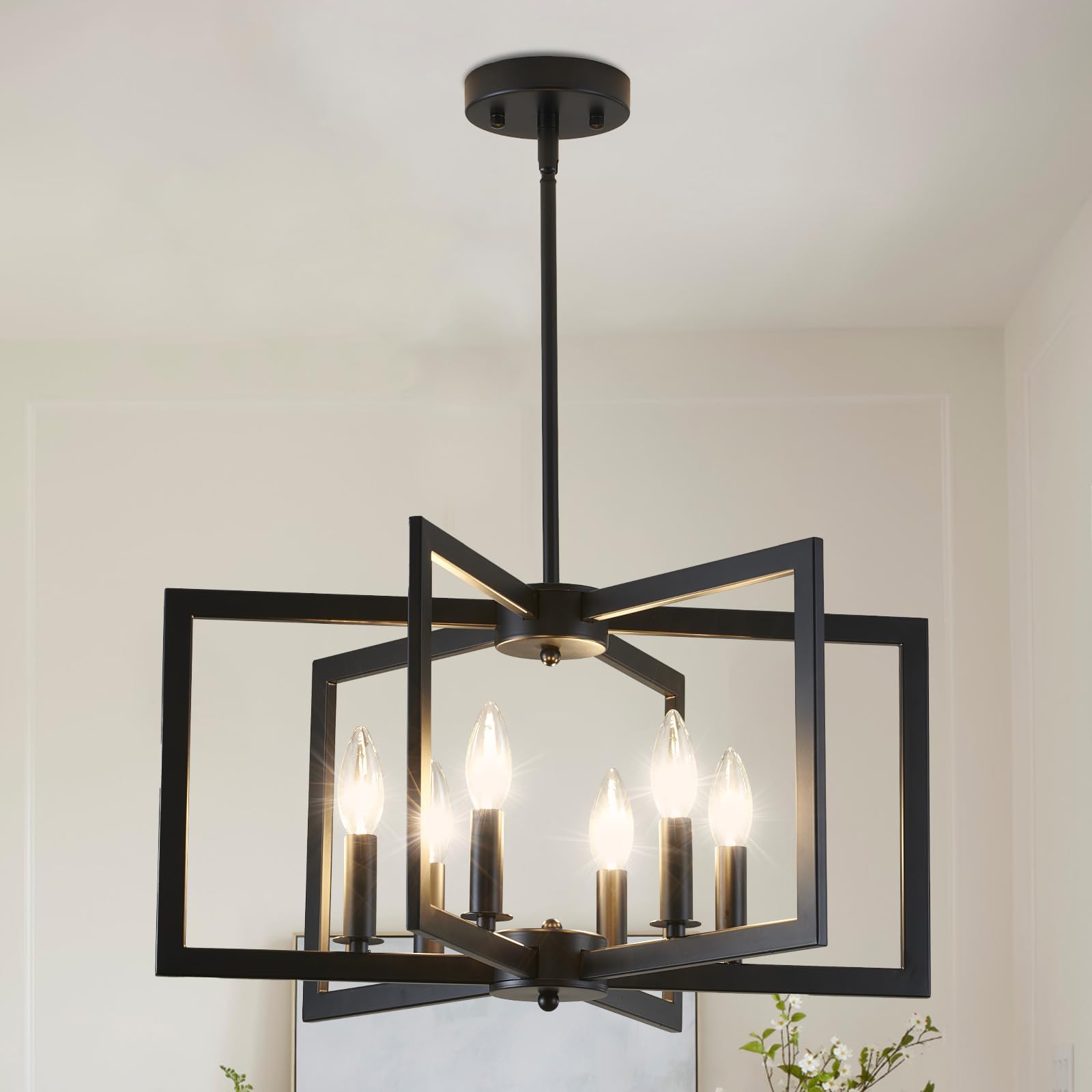 Miaybph Black Chandelier, Dining Room Light Fixture Geometric Metal Modern Industrial Chandelier Lighting For Farmhouse Living Room Entryway Kitchen (E12 Bulbs Not Included, 6 Light)