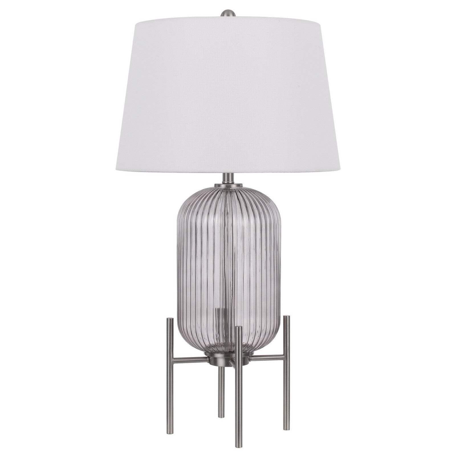 Homeroots 33 In. Nickel Glass Table Lamp With White Empire Shade, Model 524738