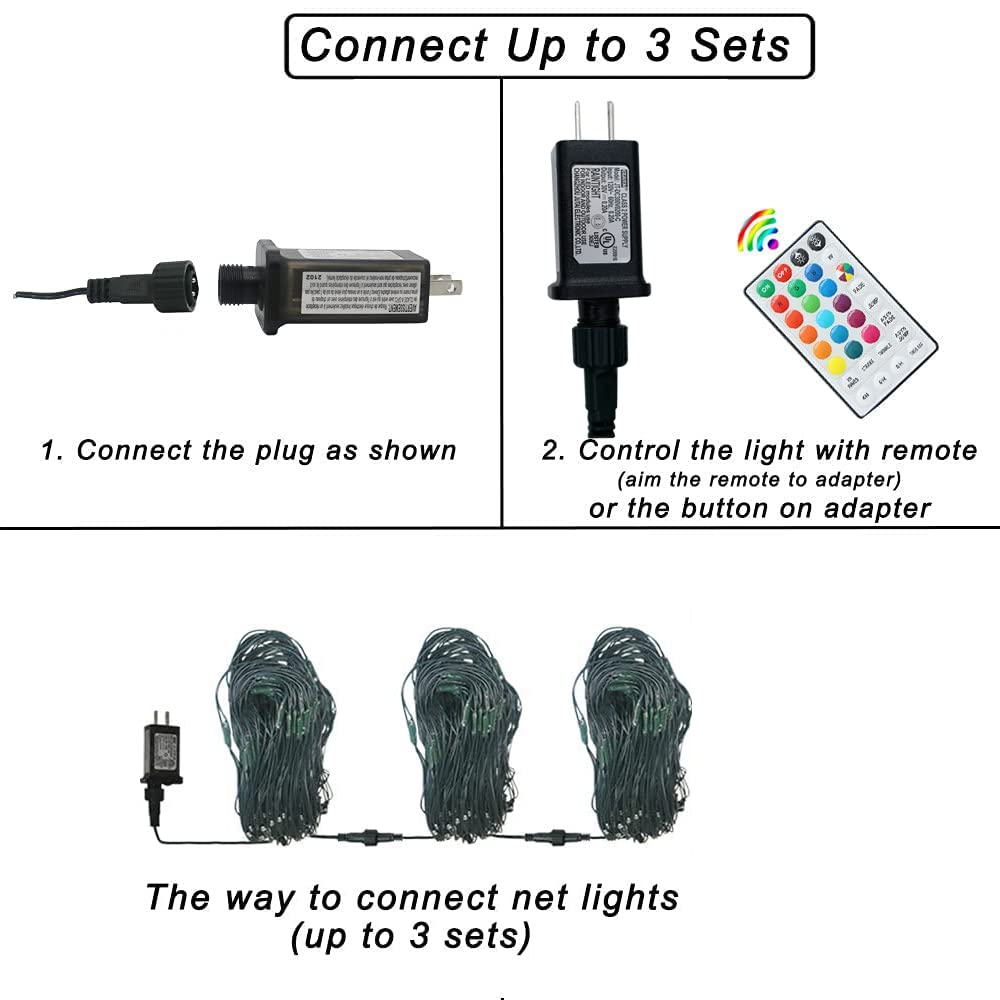 OYCBUZO LED Net Lights, Color Changing Waterproof Fairy Lights, 9.8ft x 6.6ft, Multicolor, Model LR-(1-1000) L-SL01