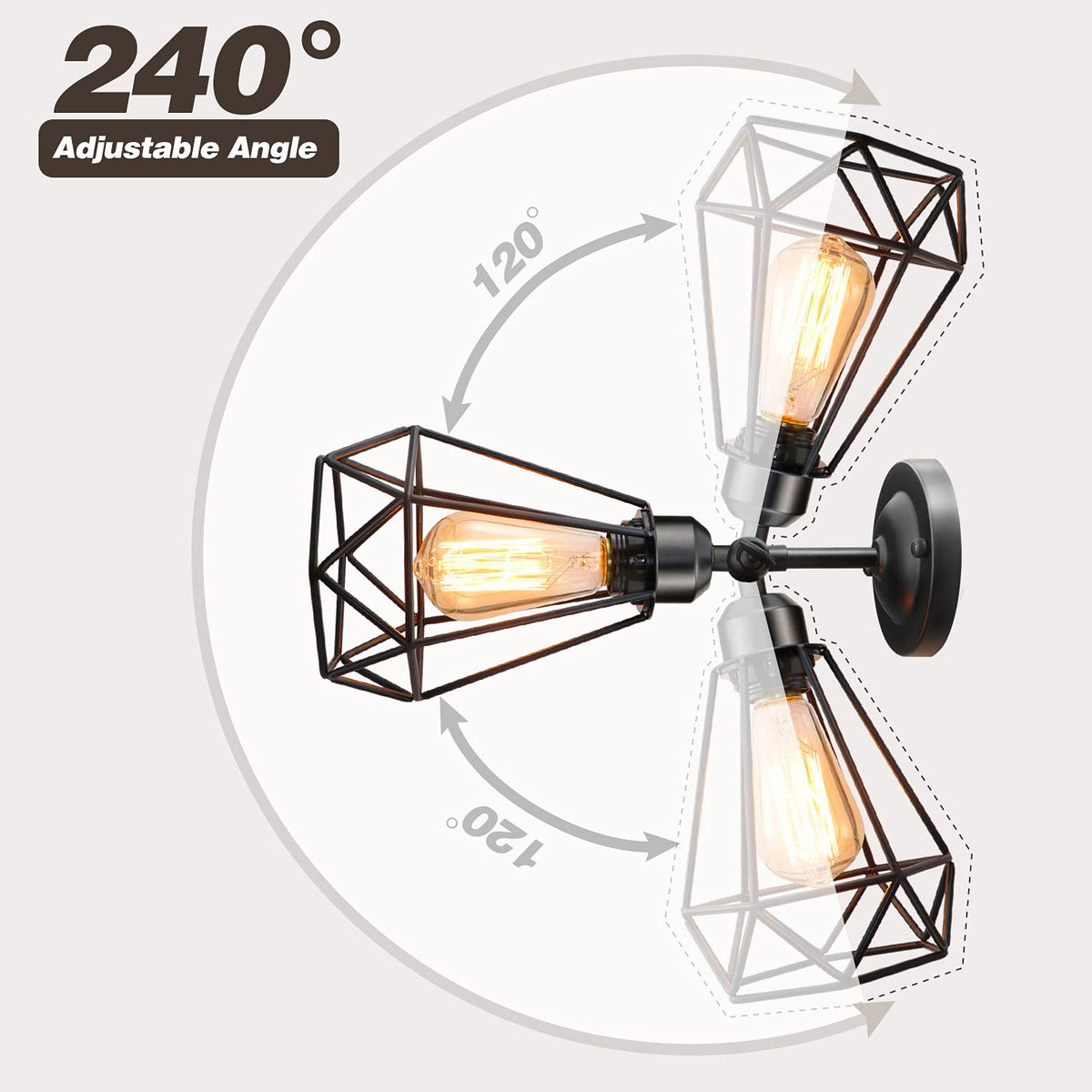 WimiSom Plug-in Wall Sconce, Industrial Metal Lamp, On/Off Switch, Bla ...