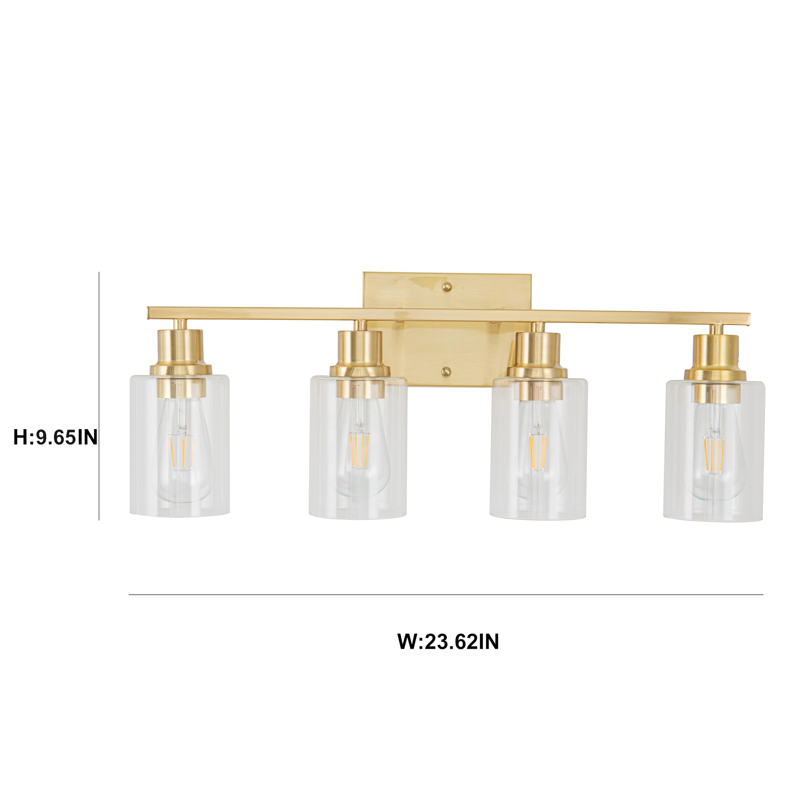 Emong Gold Bathroom Light Fixtures,4-Lights Brushed Brass Vanity Light With Clear Glass Shade,Modern Wall Sconces For Hallway, F