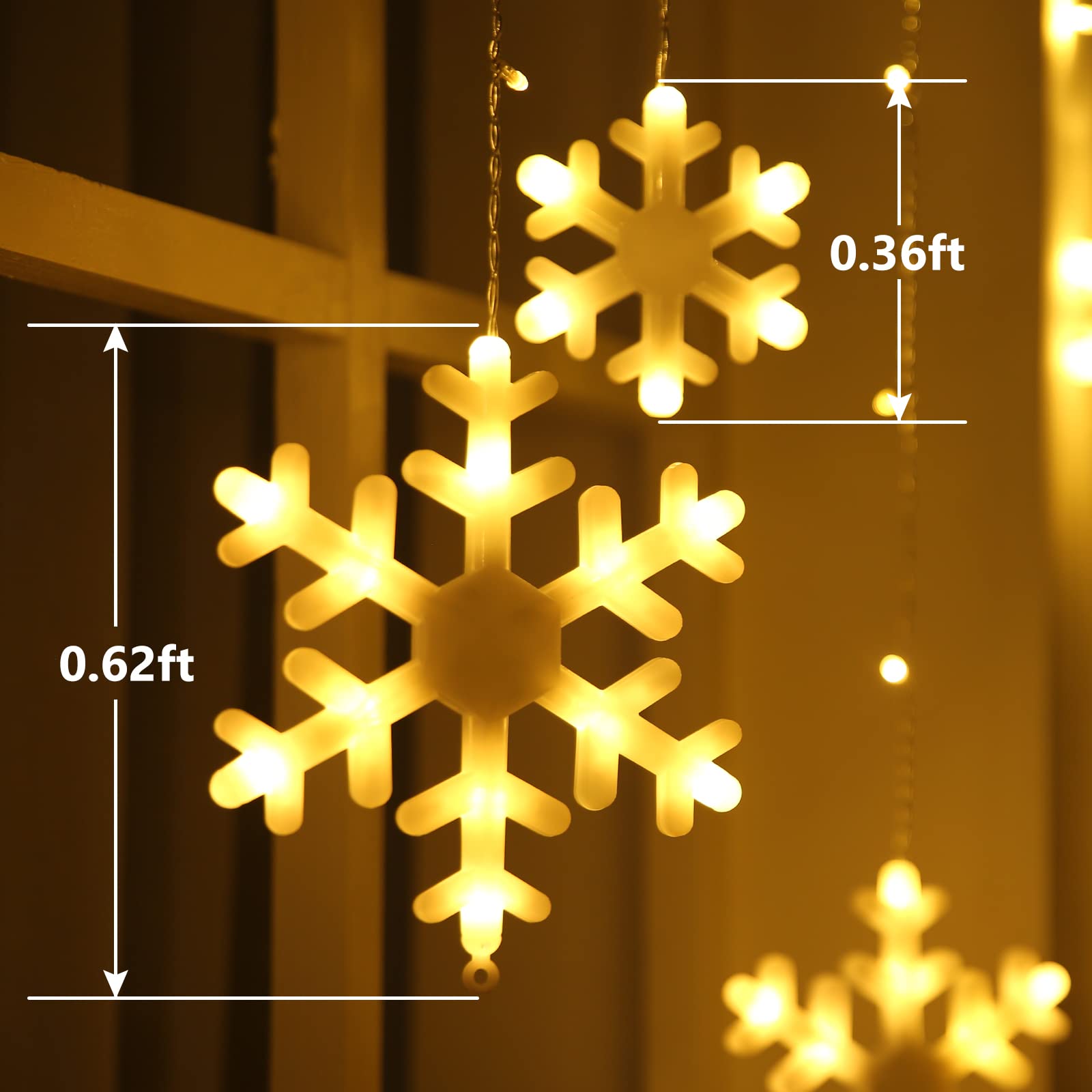 Toodour Christmas Snowflake Lights, 17.22ft, 264 LED, Warm White, 8 Modes, Connectable, Timer for Outdoor Decor