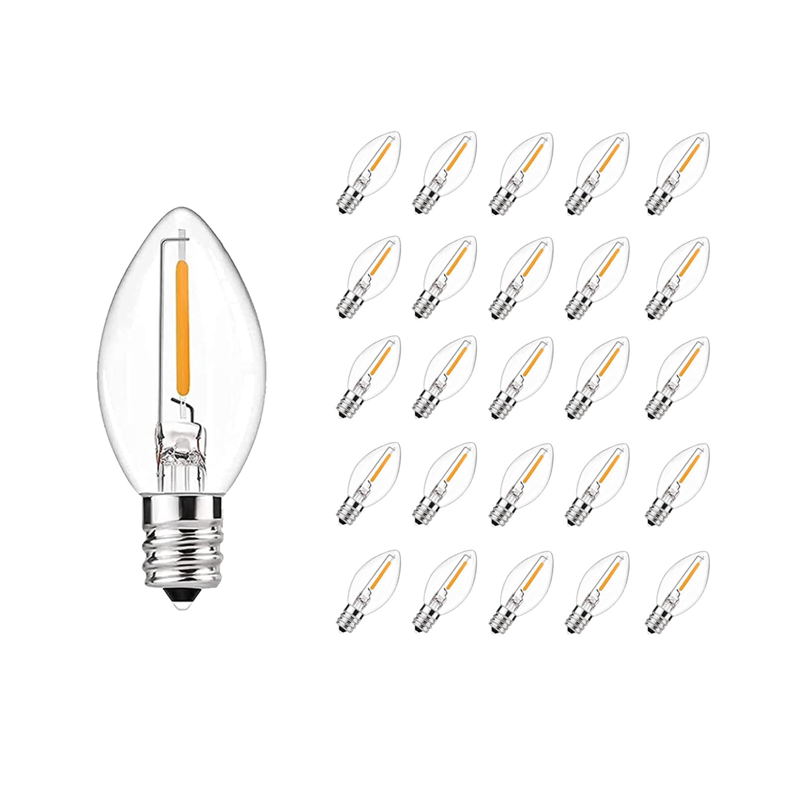 Chyparty 25 Pack C7 Led Light Bulbs, E12 Candelabra Base, 0.6W Warm White, Clear Christmas & Halloween Replacement Bulbs For Ind