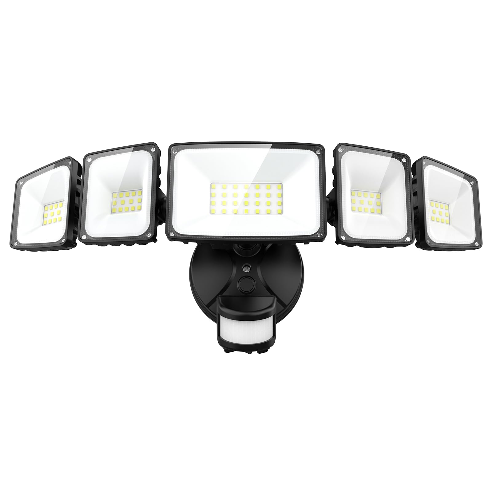 Onforu 5 Heads LED Security Lights, 55W, 5000LM, 360° Motion Sensor, IP65 Waterproof, Black, Model BDBS55G-5