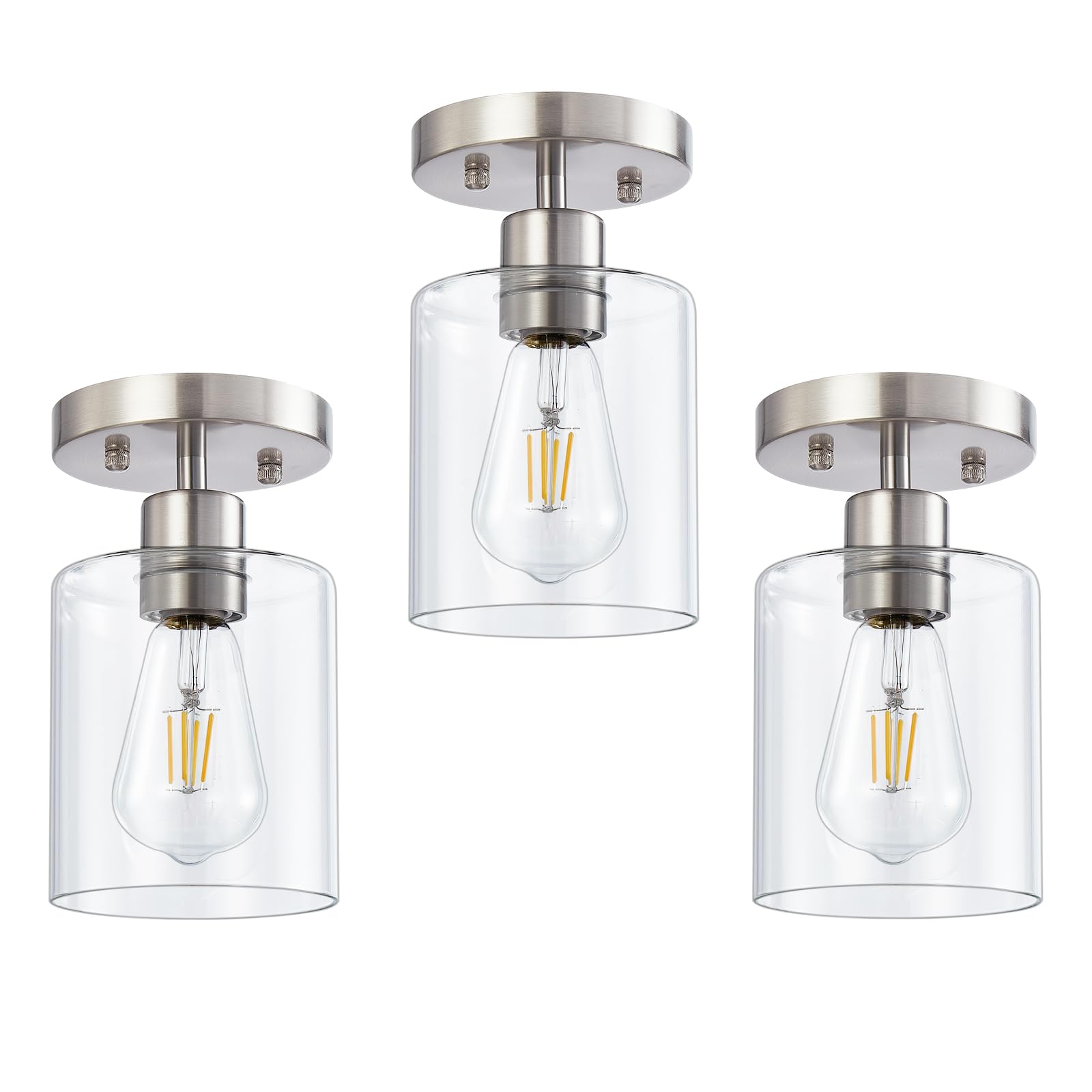 DIDUIO 1-Light Semi Flush Mount Ceiling Lights, Brushed Nickel Kitchen Lighting Fixtures Ceiling, Modern Ceiling Light Fixtures 