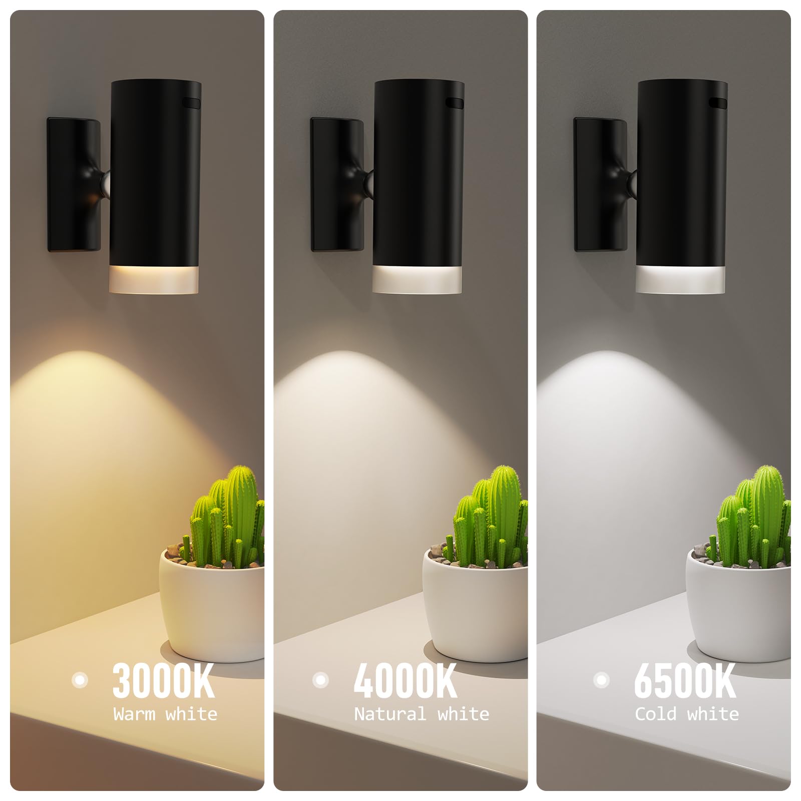 Afyuol Battery Operated Wall Sconces, 3CCT Dimmable, Wireless Set of 2, Rechargeable, Black and White, Model AF-3CCT2PC