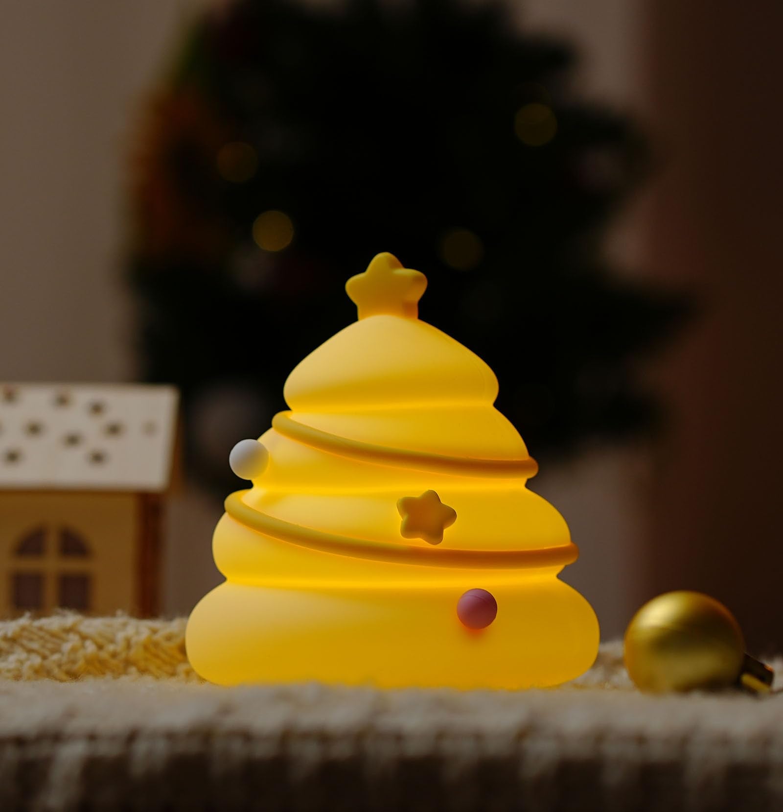 HAPPYBAG Christmas Tree Silicone Night Light LED Squishy Nursery Toddler Rechargeable Night Light,Cute Stuff Gift for Baby,Kids,