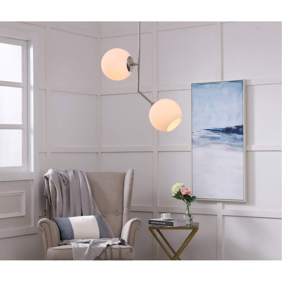 Living District Chrome 2-Light Pendant Light With Frosted White Glass Shade