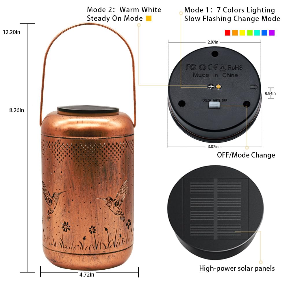 Solar Lanterns Outdoor, Waterproof Hummingbird Garden Decor, LED Hanging Lights Metal Decor for Yard, Patio, Porch, Lawn, Tablet