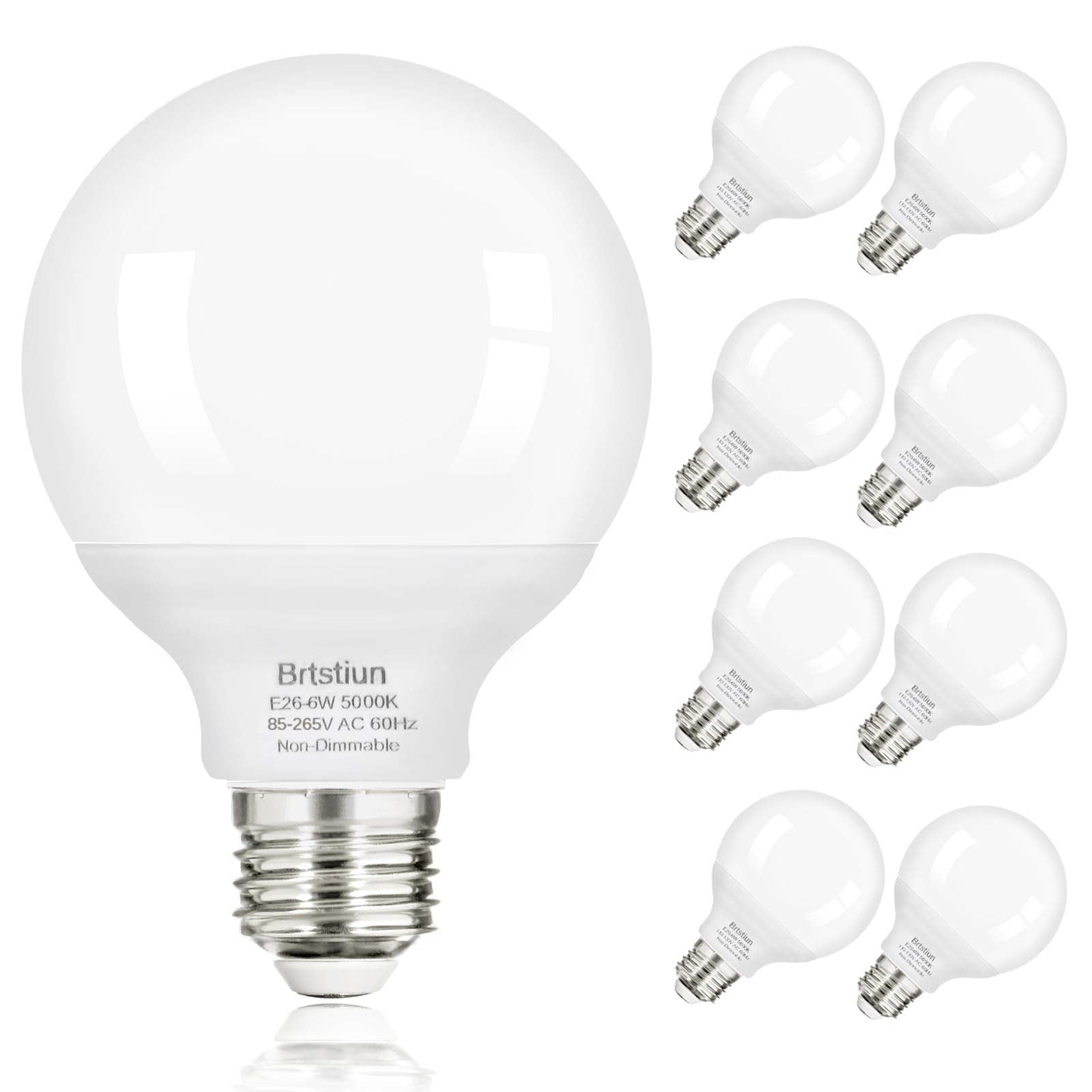 Brtstiun G25 LED Globe Light Bulbs, 40W Equivalent, 600LM, Daylight White 5000K, E26 Base, Non-Dimmable, 8-Pack
