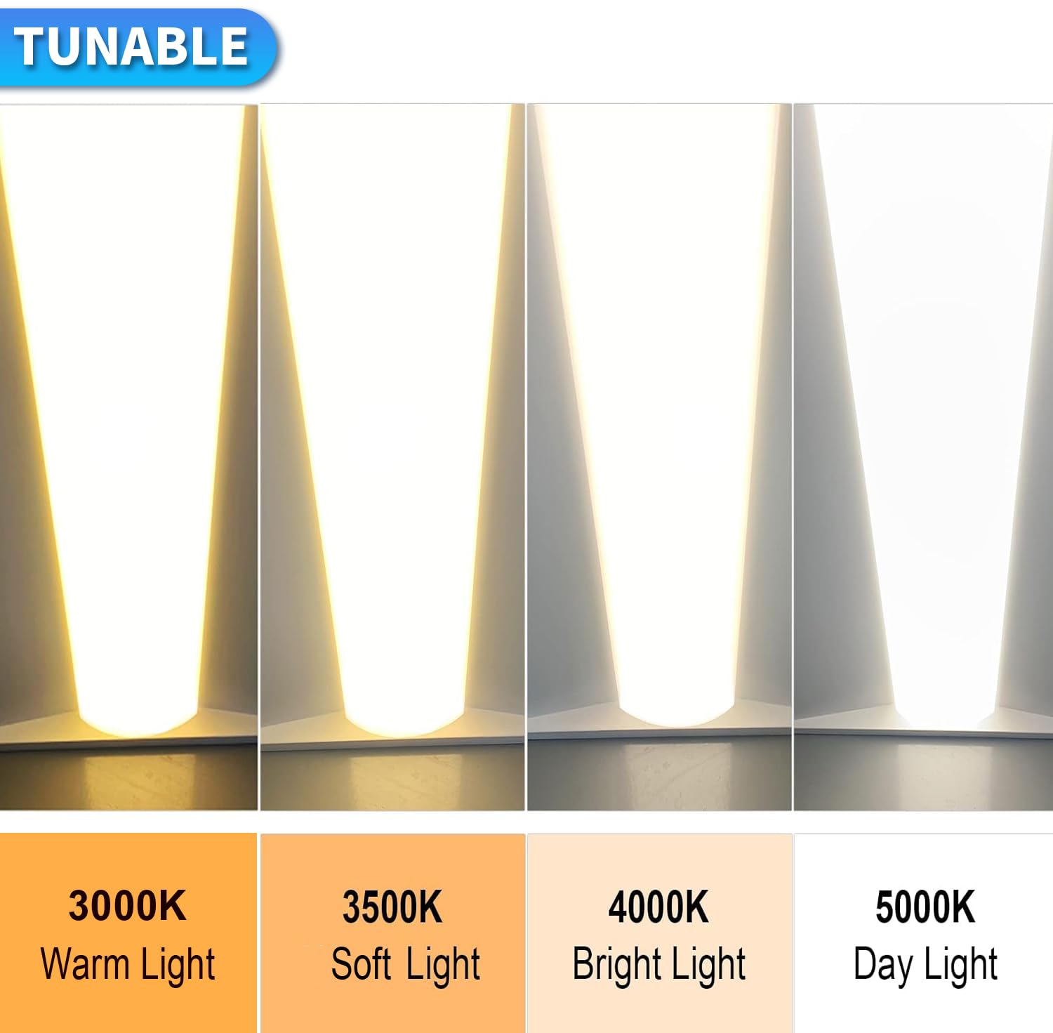 Cortelco 2x4 LED Troffer Panel, Color Tunable 3000K-5000K, Watt Adjustable 25W-50W, 4-Pack, White, Aluminum