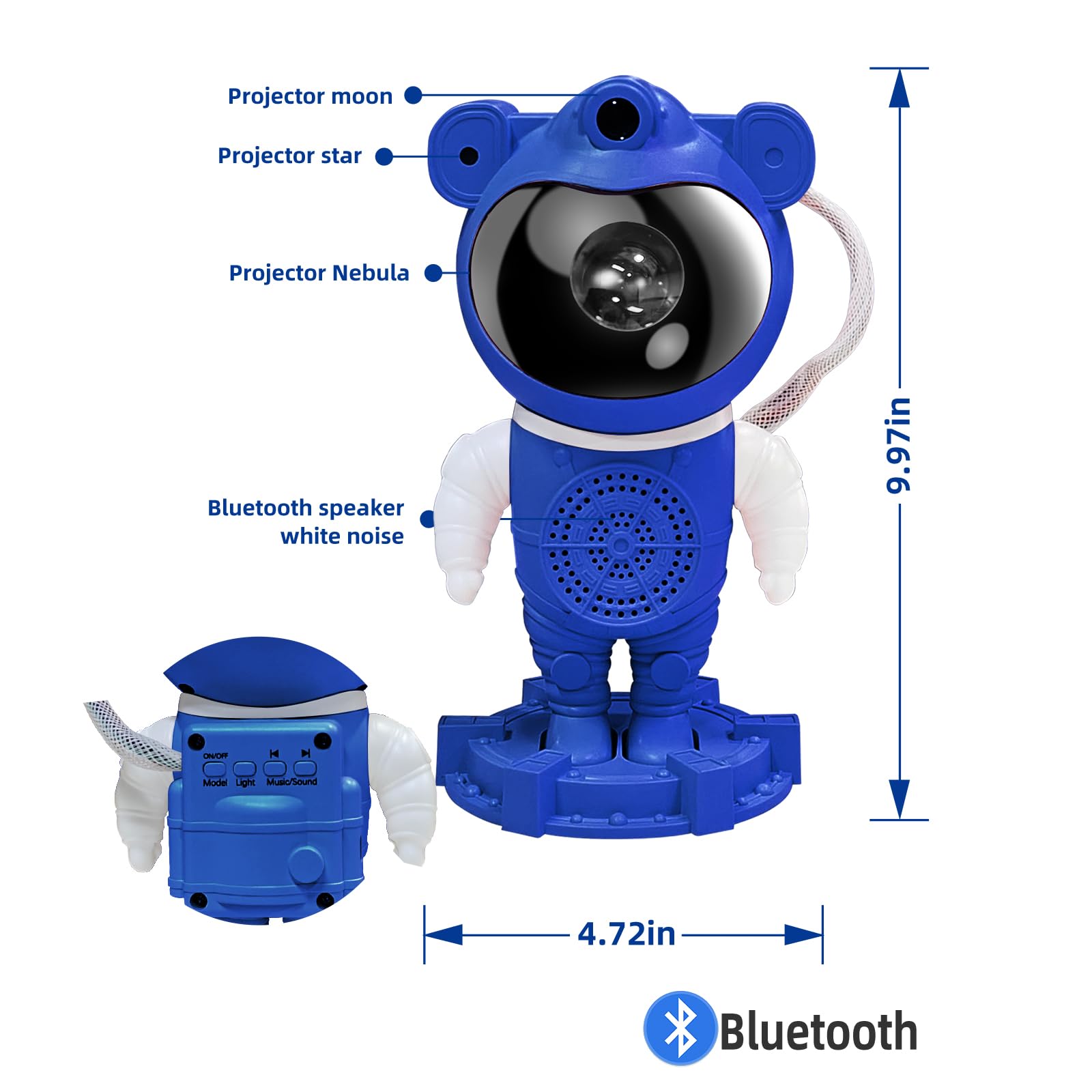 Ruishine Galaxy Projector Night Light For Bedroom, Room Decoration, Led Lights, Astronaut Galaxy With Nebula Moon, Bluetooth, Wh