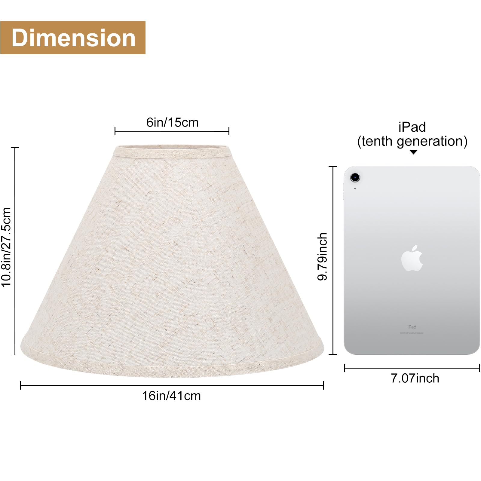 Seaside Village Empire Lamp Shades Set of 2, Beige, 6" Top x 16" Bottom x 10.8" High, Natural Linen, Easy Assembly, Model EMP-2P