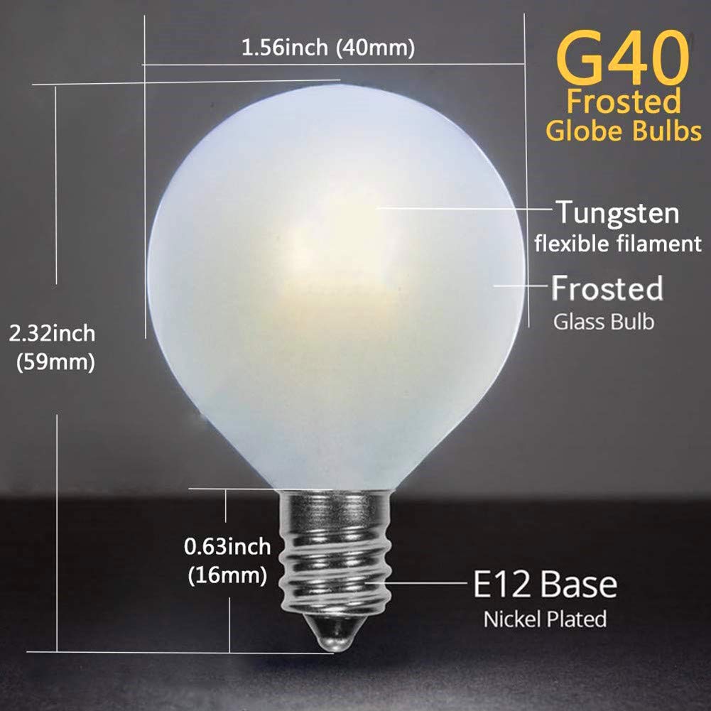 SUNSGNE G40 Globe Replacement Bulbs - 5W Frosted Glass, E12/C7 Screw Base, 25 Pack