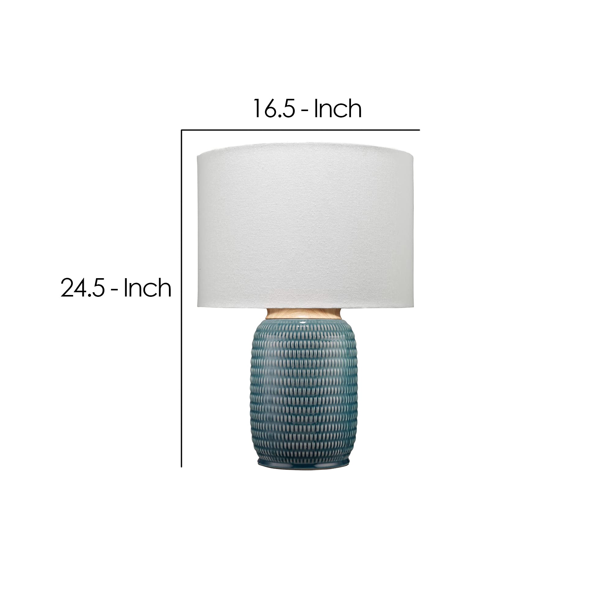 Benjara Table Lamp With Ribbed Ceramic Body And Fabric Shade, Blue