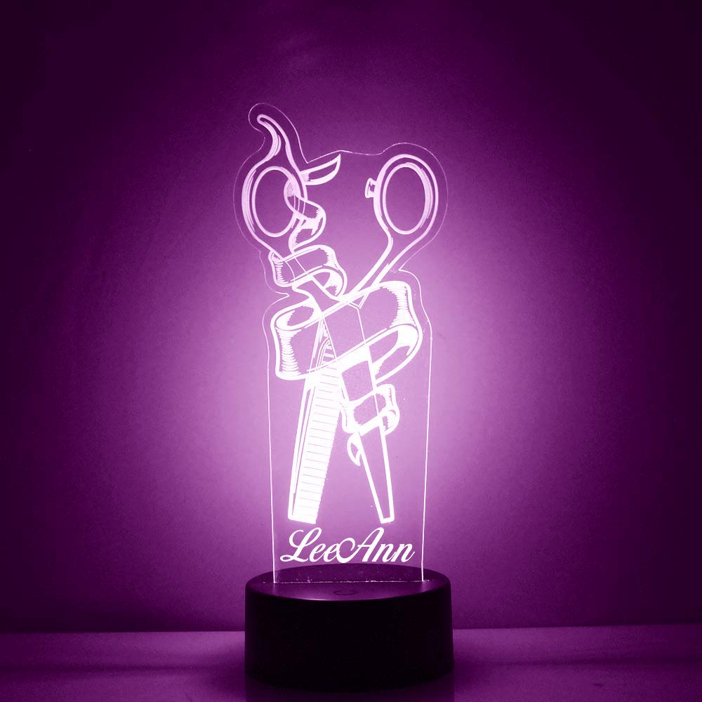 Custom Hair Salon Scissors LED Sign Night Light Lamp with Remote, Light Up Display with Personalized Name or Image, Customized, 