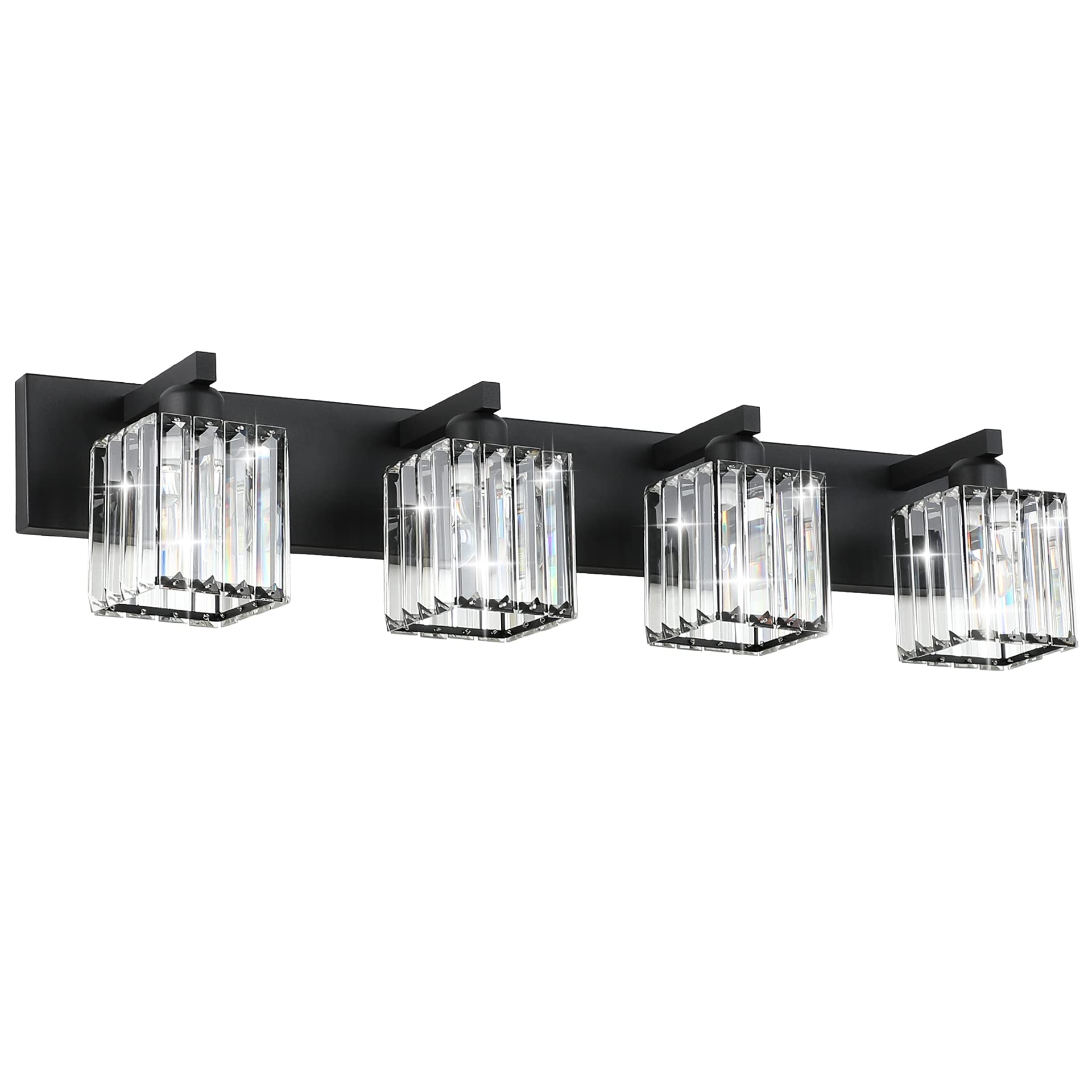 Aipsun Bathroom Vanity Light, 4-Light Modern Crystal Fixture, Black Aluminum, Model 8461