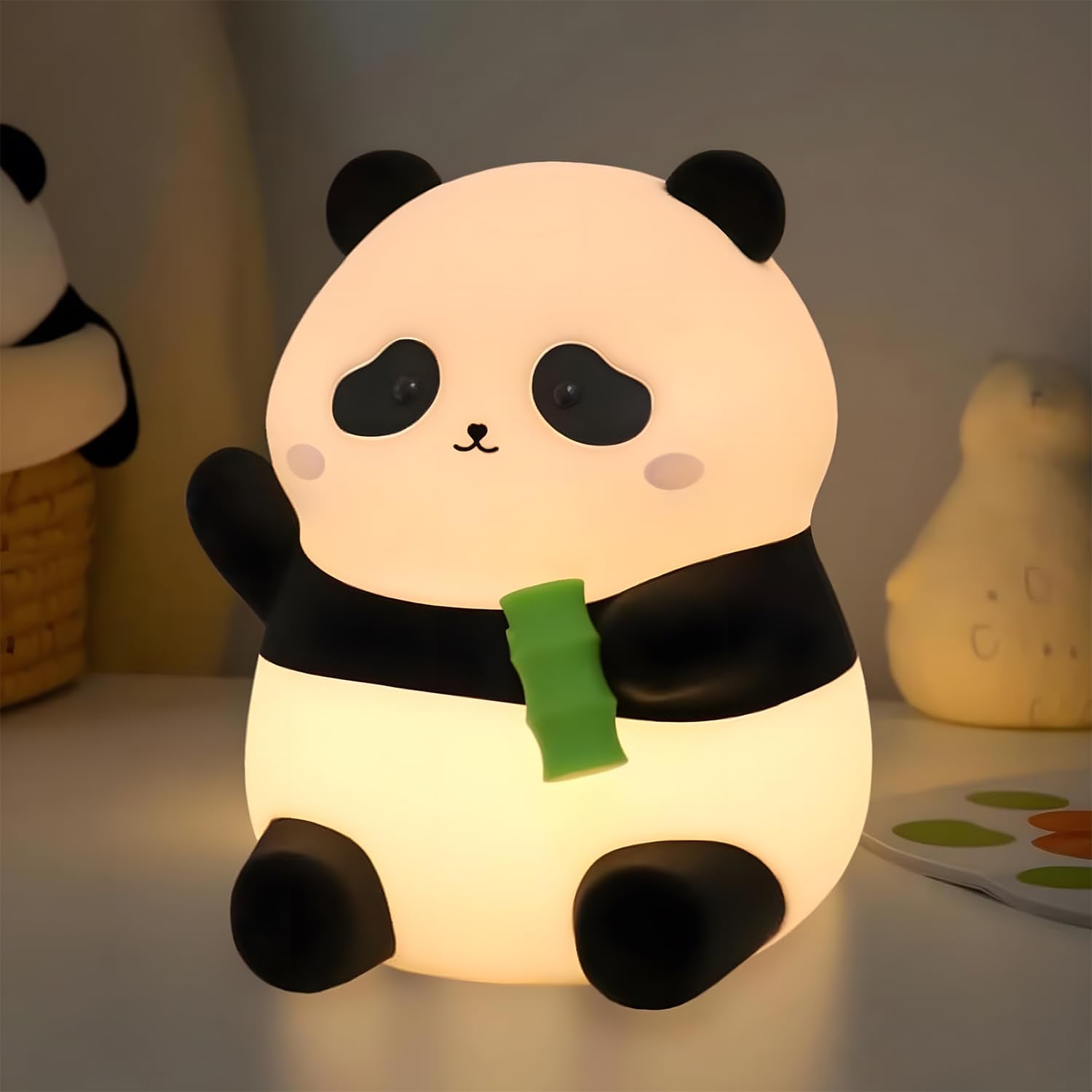 Rytinazzz Cute Panda Silicone Night Light, LED Squishy Lamp with 12H/50H Long Battery Life, 2 Levels Brightness by Tap Control, 