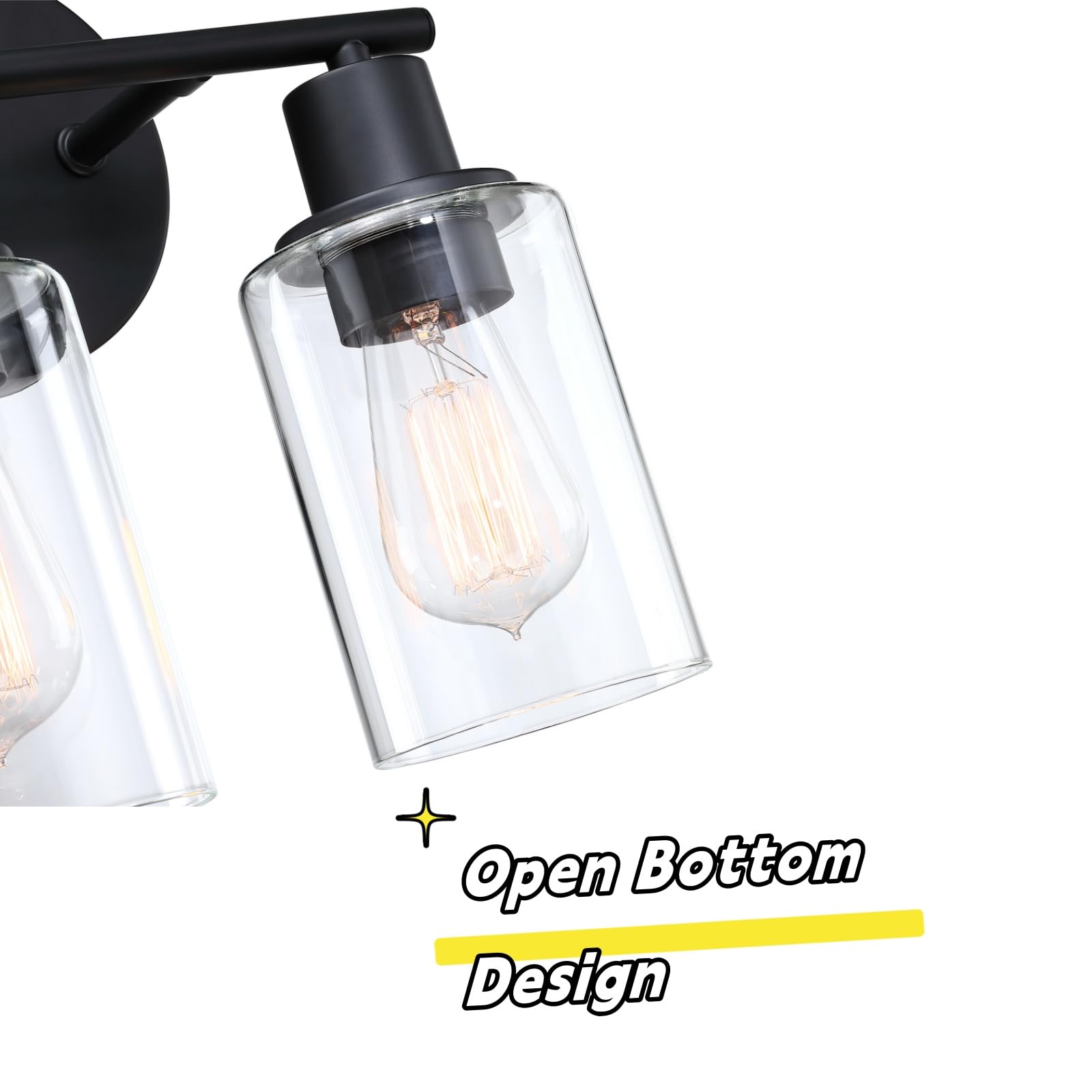 WISBEAM 2-Light Bathroom Vanity Light, Black, Glass Shade, Model WS-VNT003