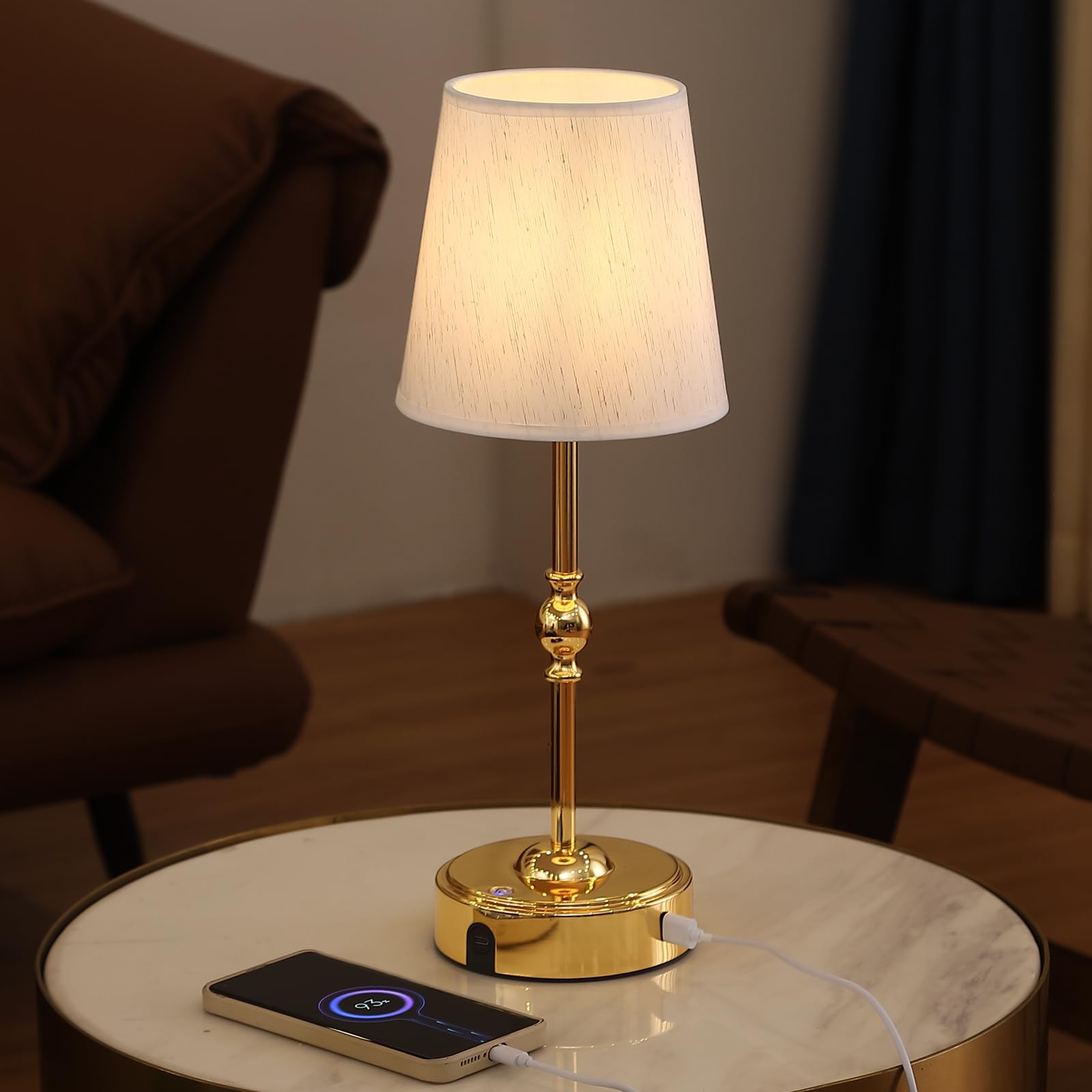 MEIXISUE Portables Cordless LED Table Lamp with Dimmer,Outdoor Gold Desk Lamp10000mAh Wireless Rechargeable Battery Nightstand L