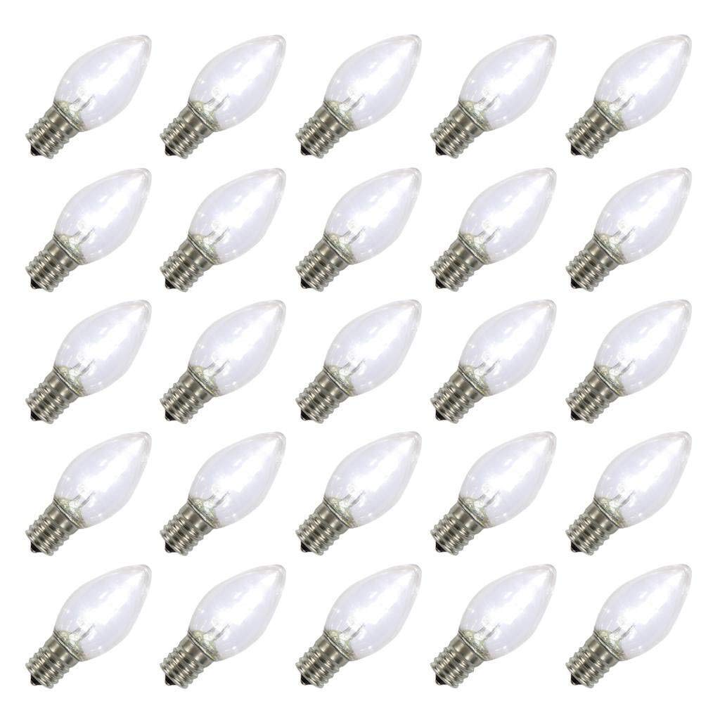 Vickerman C7 Twinkle Transparent Plastic Led Pure White Dimmable Bulb, E12 Nickel Base, 25 Per Bag