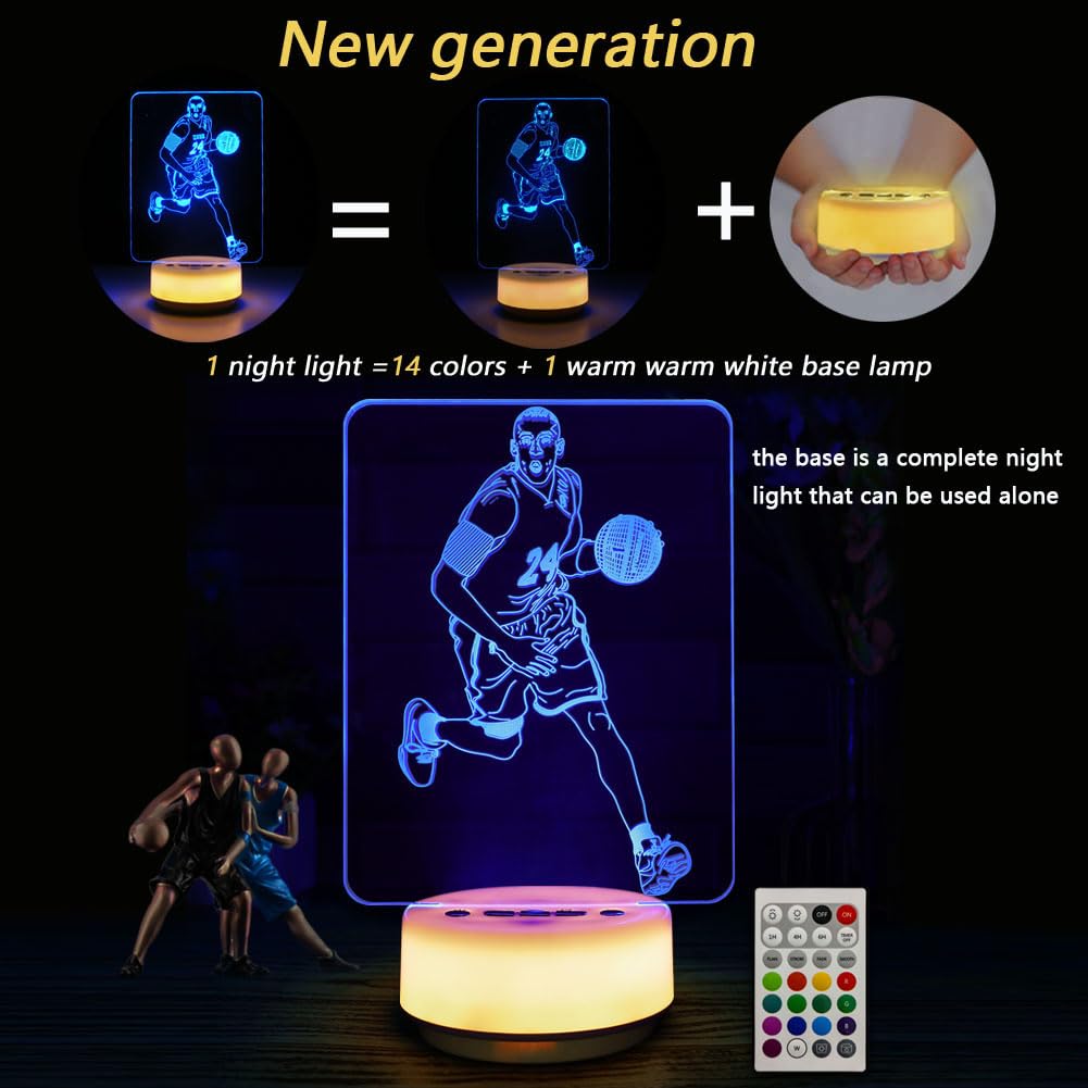 Hyodream Basketball Night Light, Led Lamp With 14 Colors, Dimmable, Rechargeable, Remote Control, Modern Design For Kids, Adults