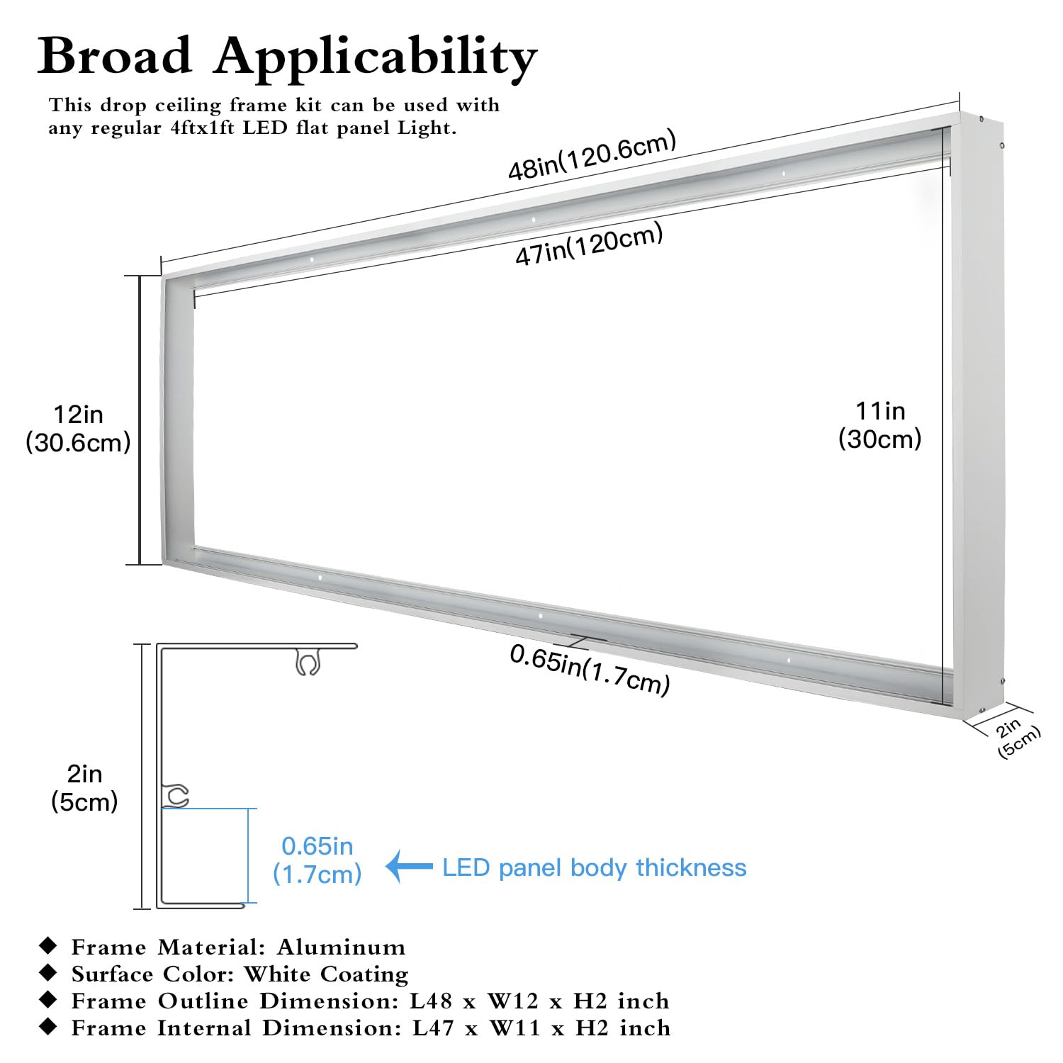 Zevnico 4X1Ft Surface Mount Kit - Aluminum Bracket For Led Flat Panel & Troffer Lights (2 Pack)