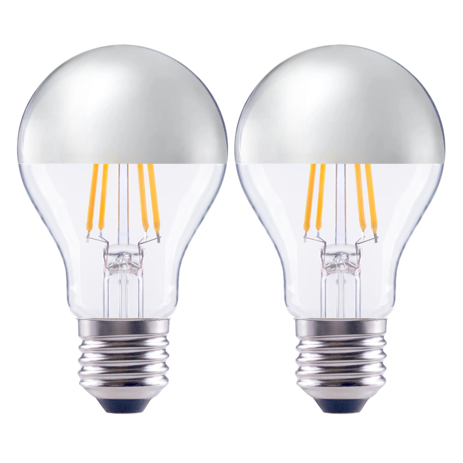 Synoonphen A19 Half Chrome LED Light Bulb 60W Equivalent, Dimmable 800 Lumens 2700K Warm White, E26 Silver Bowl Anti-Glare Bulb,