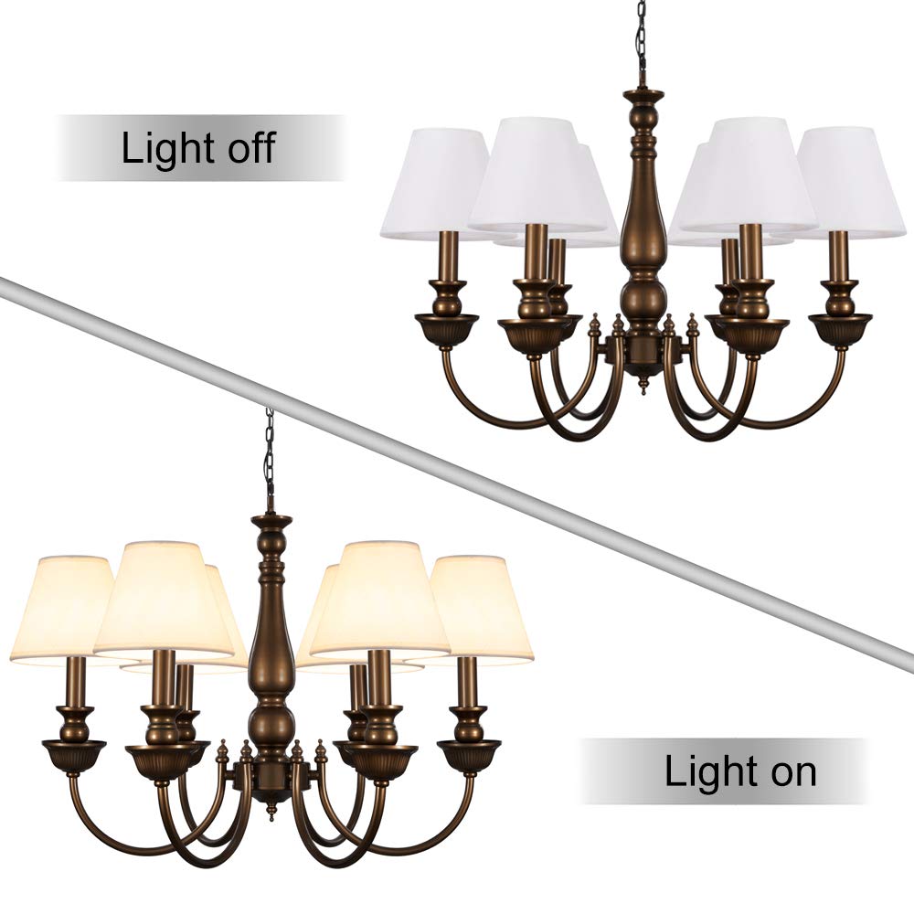 Wellmet Chandelier Shades, Clip-On For Candelabra Bulbs, Fabric, 3X6X5, Set Of 6, Cream White, Model Lp-Tap-Cream White