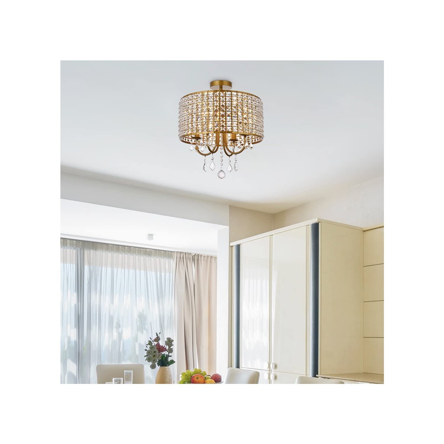 Living District Elise 4-Light Transitional Metal Flush Mount in Brass