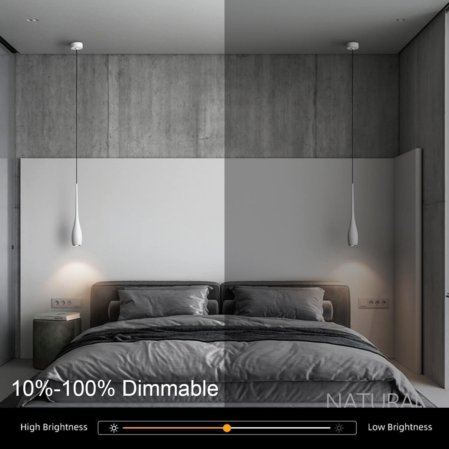 Julin Home White Pendant Light For Kitchen Island, Led Dimmable Pendant Light Fixtures, Small Modern Industrial Hanging Pendant