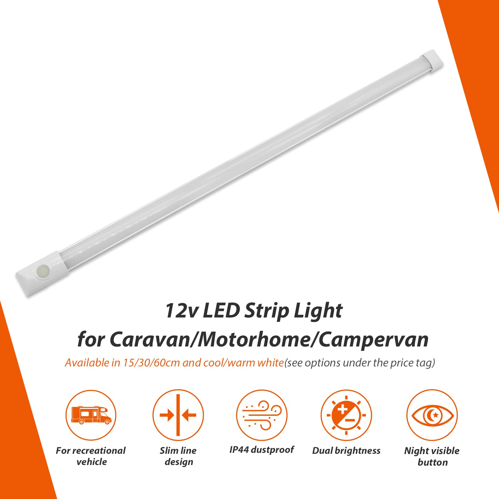 Dream Lighting 12V Led Under-Cabinet Strip Light With Switch 24'' Cool White For Rv, Car, Marine, Camper And Motorhome