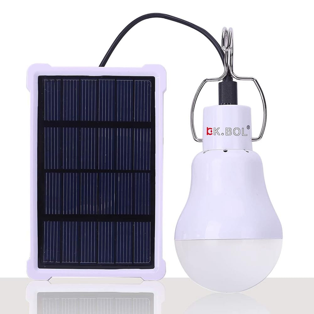 KK.BOL Solar Light Bulb Portable Rechargeable Lamp S-1500 White 150LM for Indoor Outdoor Use Camping Fishing Emergency