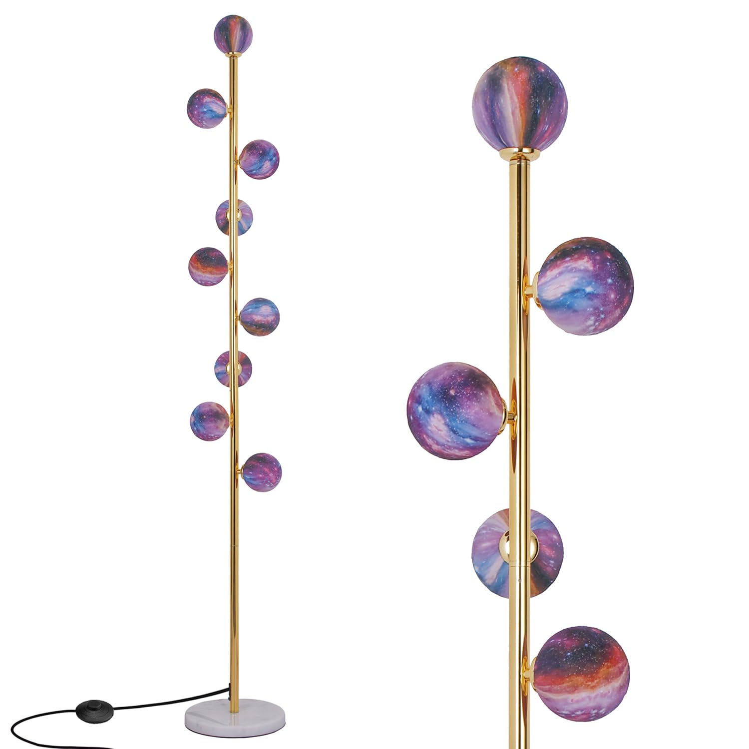 Hsyile Modern Creative Floor Lamp for Living Room,Bedroom,Office,Globe High Pole Standing Lamp, Tree Lamp (Gold&Colored Shade)