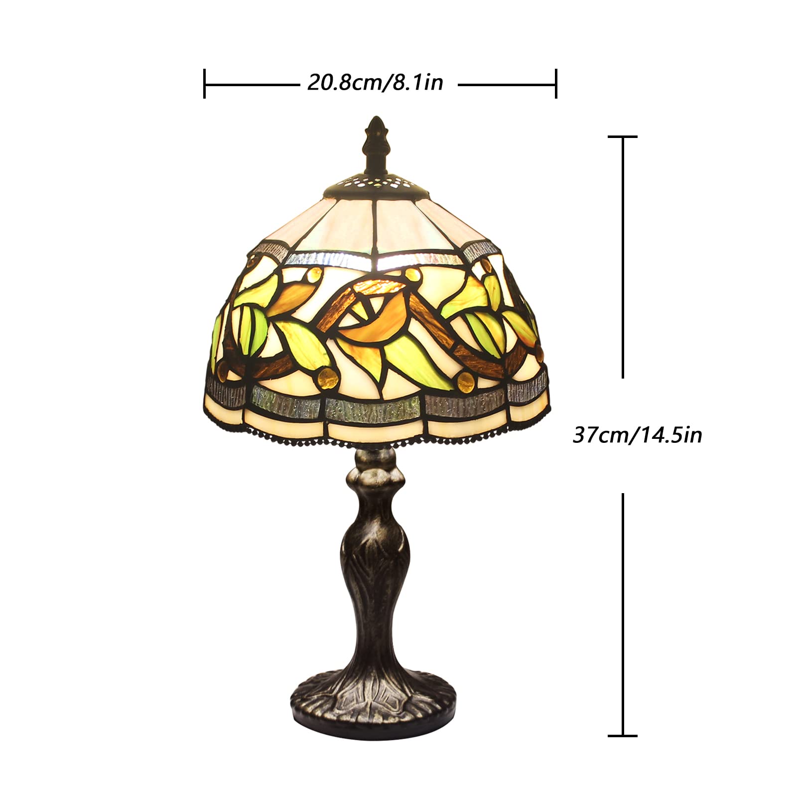 MIAOKE Stained Glass Table Lamp, Handmade Antique Light for Bedroom, Living Room, Desk, Leaf Flower Design