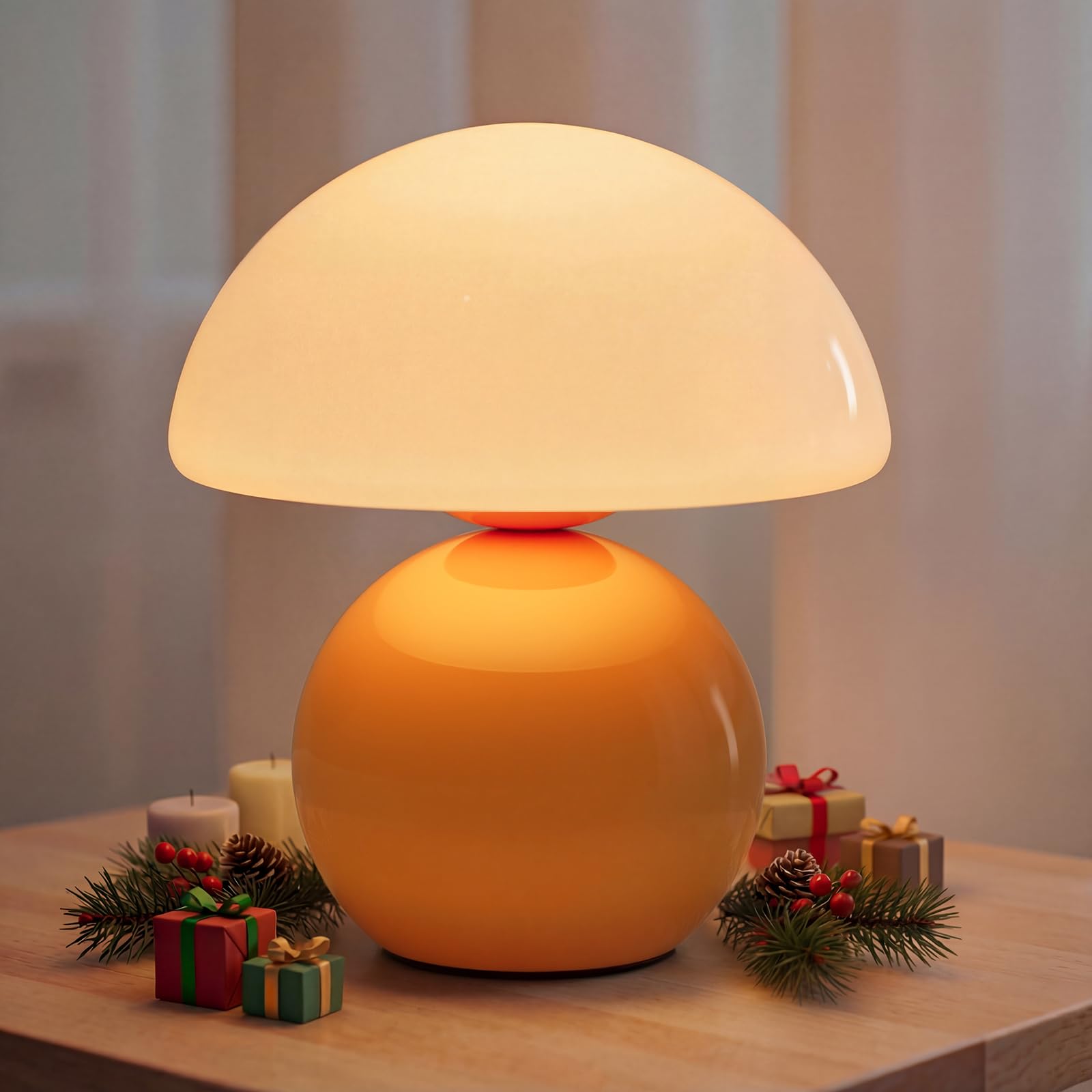 NIORSUN Mushroom Lamp Table Lamp for Bedroom  Portables Cordless Table Lamp Wireless lamp Small Bedside Table Touch Lamps for Living Room Mini Mushroom 5200mAh Battery Operated Lamp Modern Orange