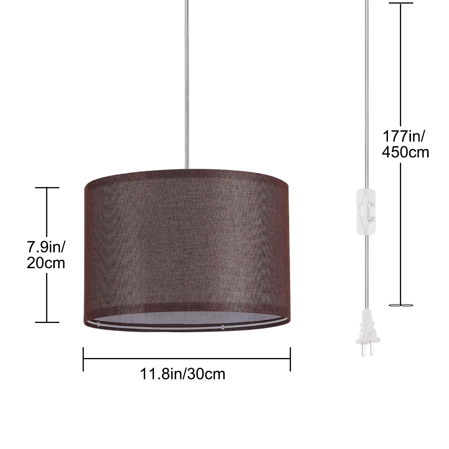 IHENGYANLT Pendant Light with 15Ft Cord, On/Off Switch, Coffee Fabric Shade, Model P450