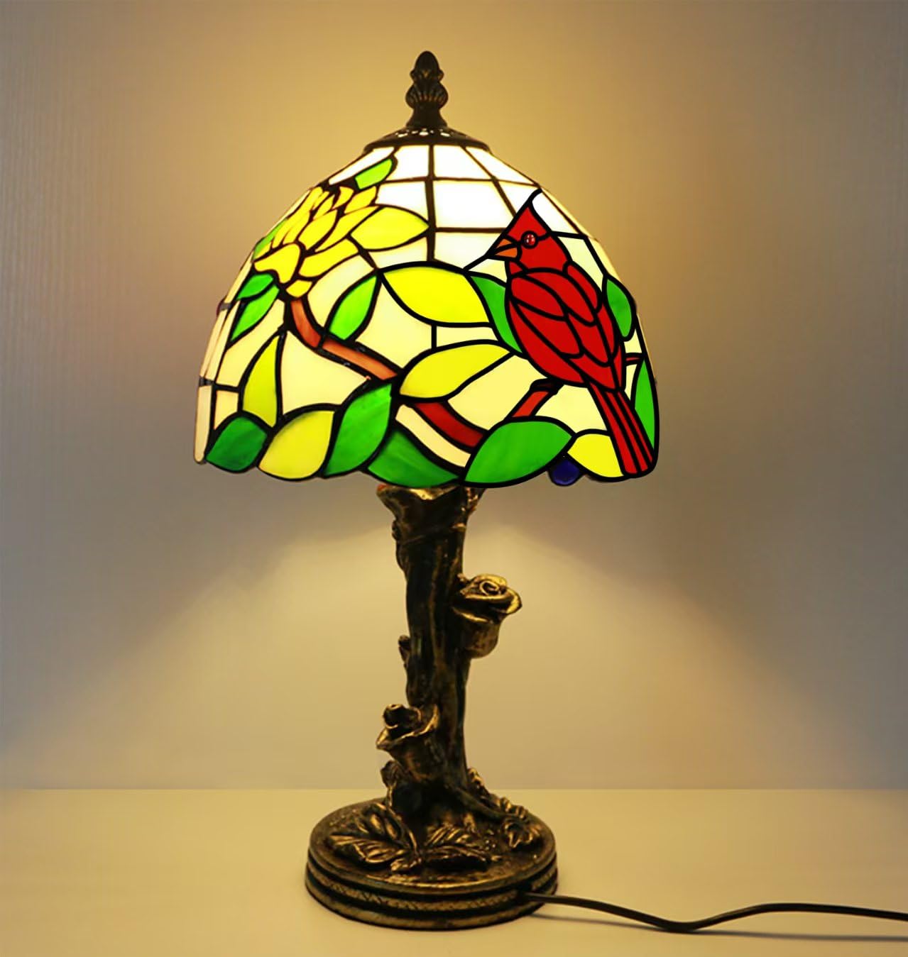 Exporify Tiffany Style Table Lamp Cardinal Stained Glass Lamp 8 Tiffany Lamp For Living Room Home Bedroom Bedside Vintage Lamp For Office Dorm Bar Decor Gift Included Led Bulb