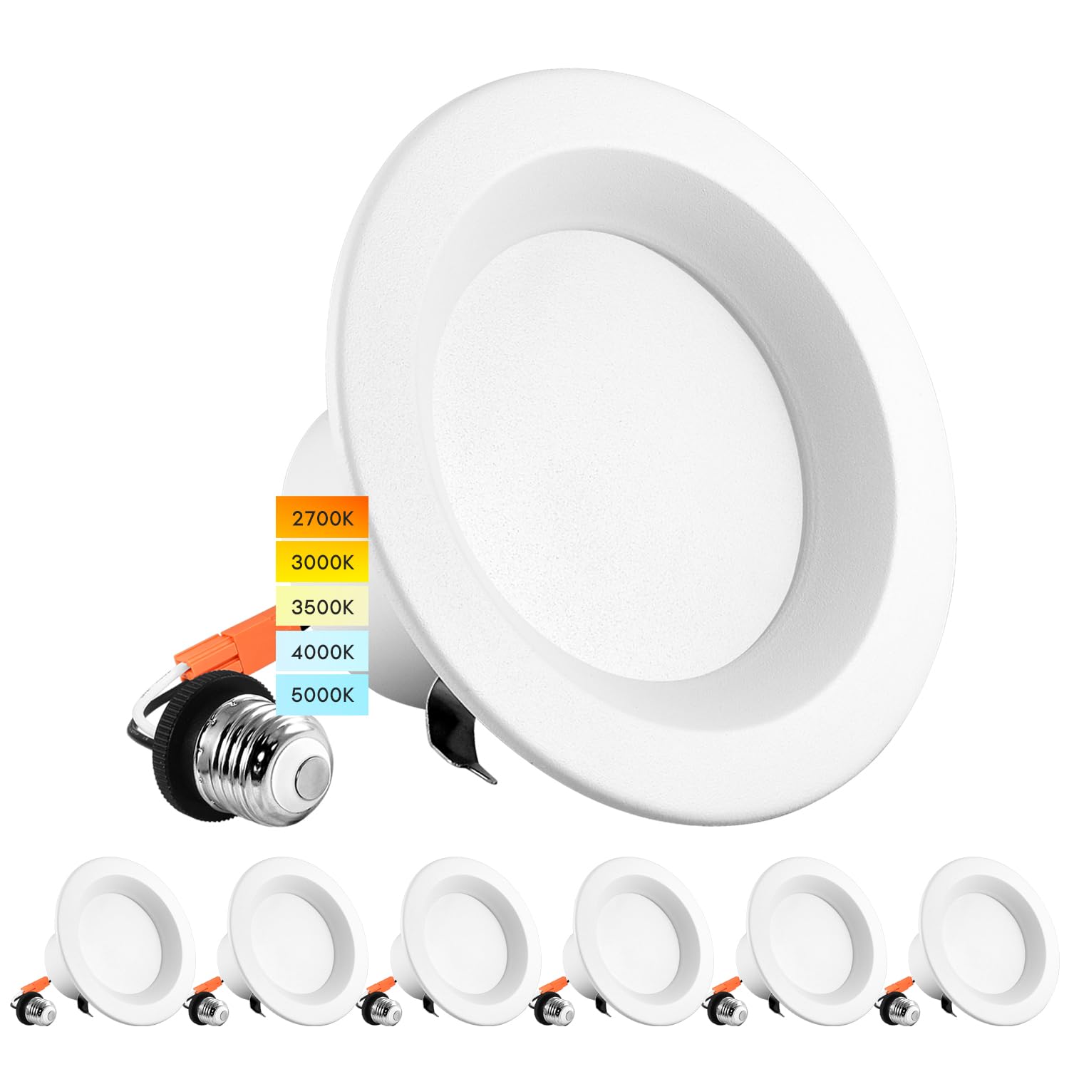 LUXRITE 4 Inch LED Recessed Can Lights, 10W=60W, Dimmable, 5 Color Temperature Selectable, 750 Lumens, ETL Listed,