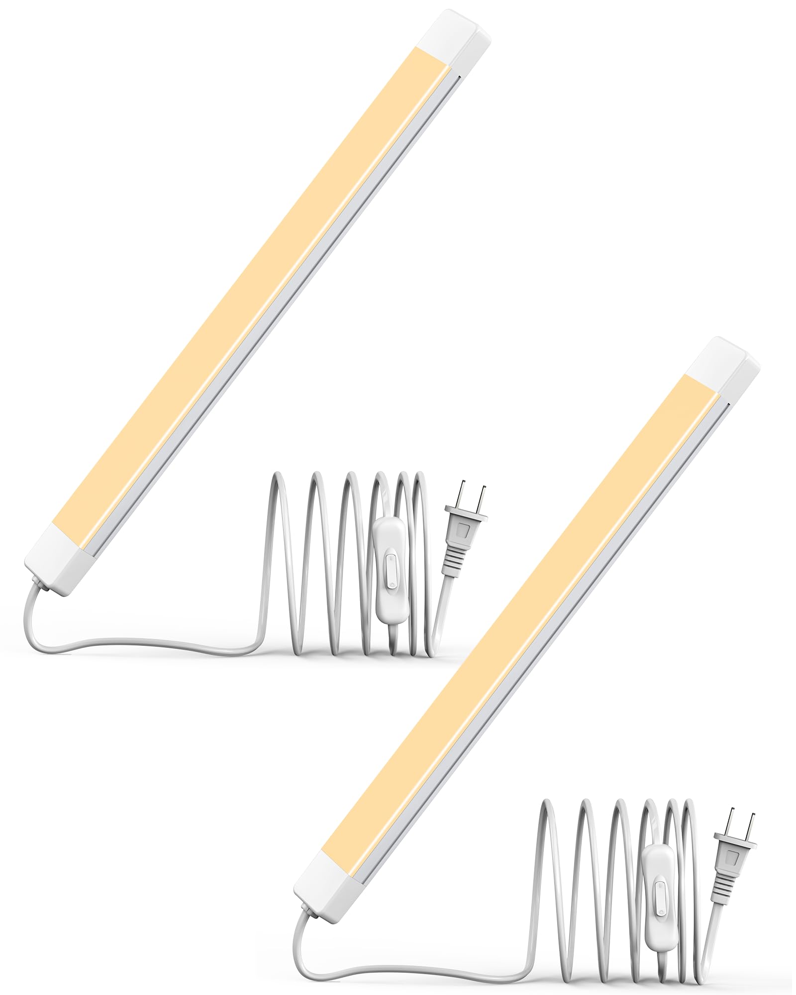 ASOKO 16 Inch Under Cabinet Lights Plug and Play Under Counter Lighting 2700K Warm White with 700LM Bright ETL Light Bar with ON/Off Switch for Kitchen Under Desk Workbench-2 Pack